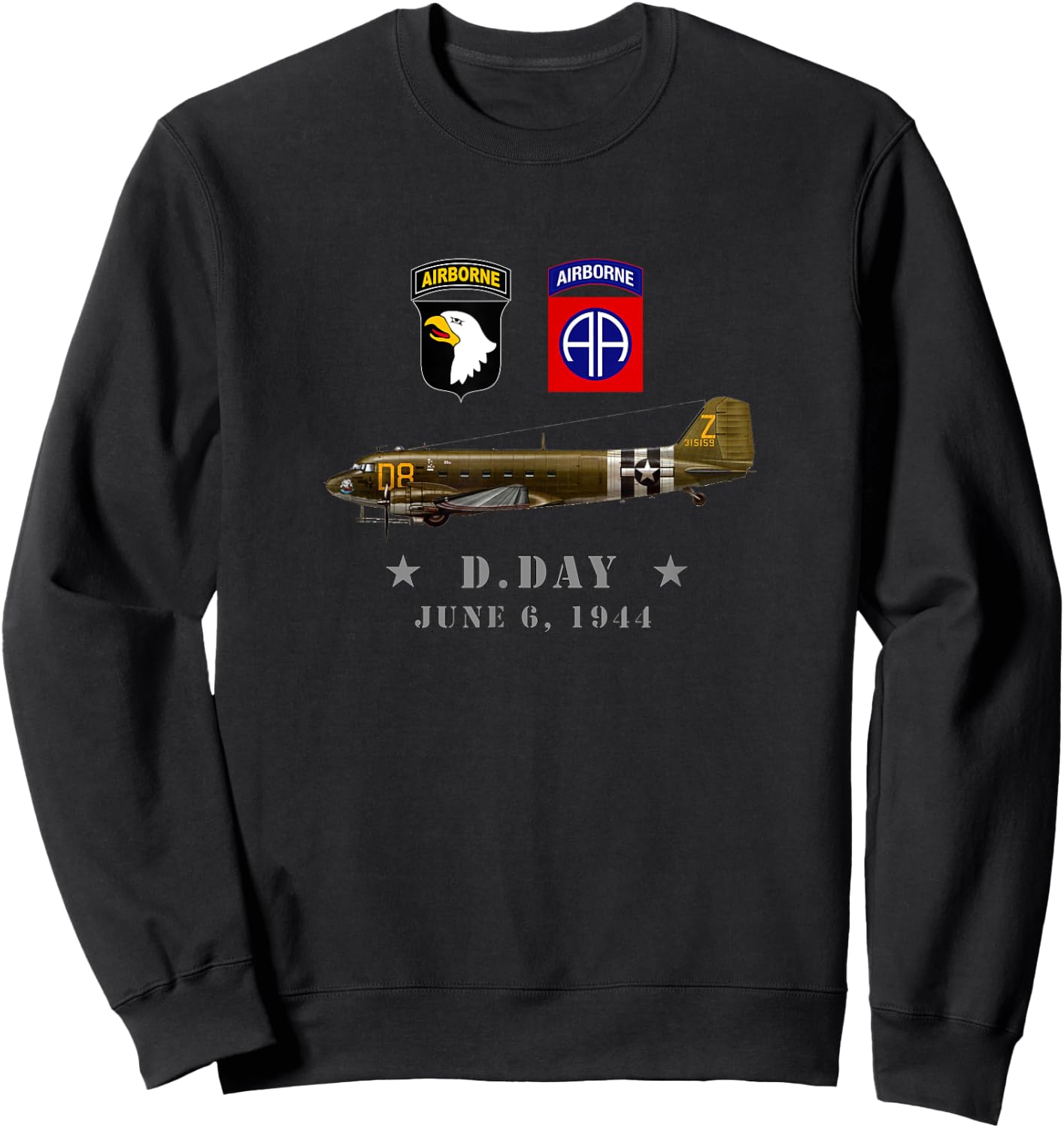 USA Paratroopers D-Day WWII Normandy 82nd 101nd Airborne Sweatshirt - Sweatshirt | Black
