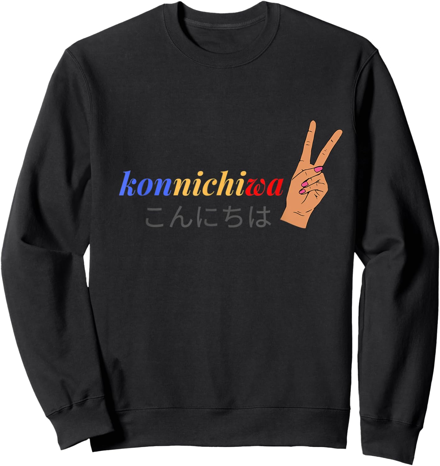 Konnichiwa Japanese Peace Sign Sweatshirt - Sweatshirt | Black