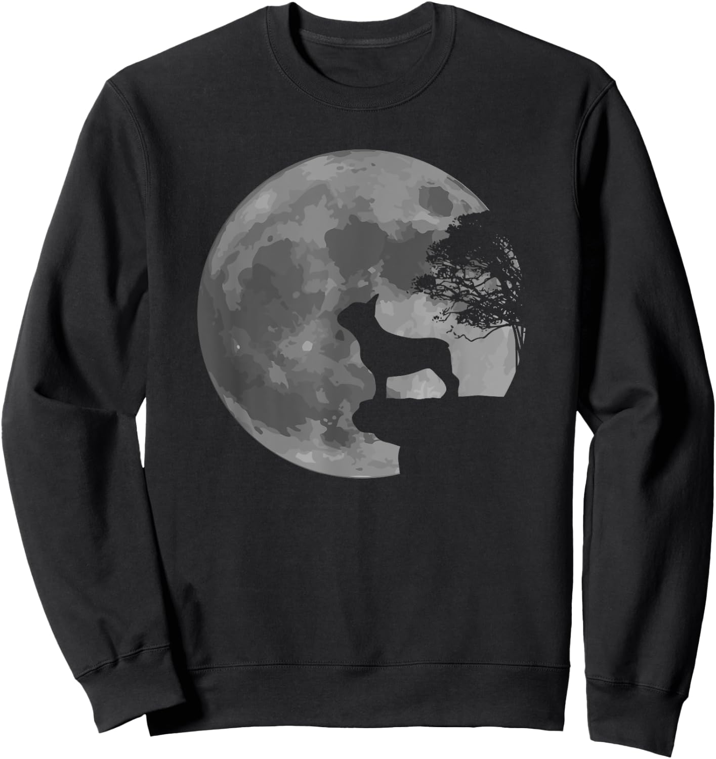 French Bulldog Dog Full Moon Howl Frenchie Sweatshirt - Sweatshirt | Black