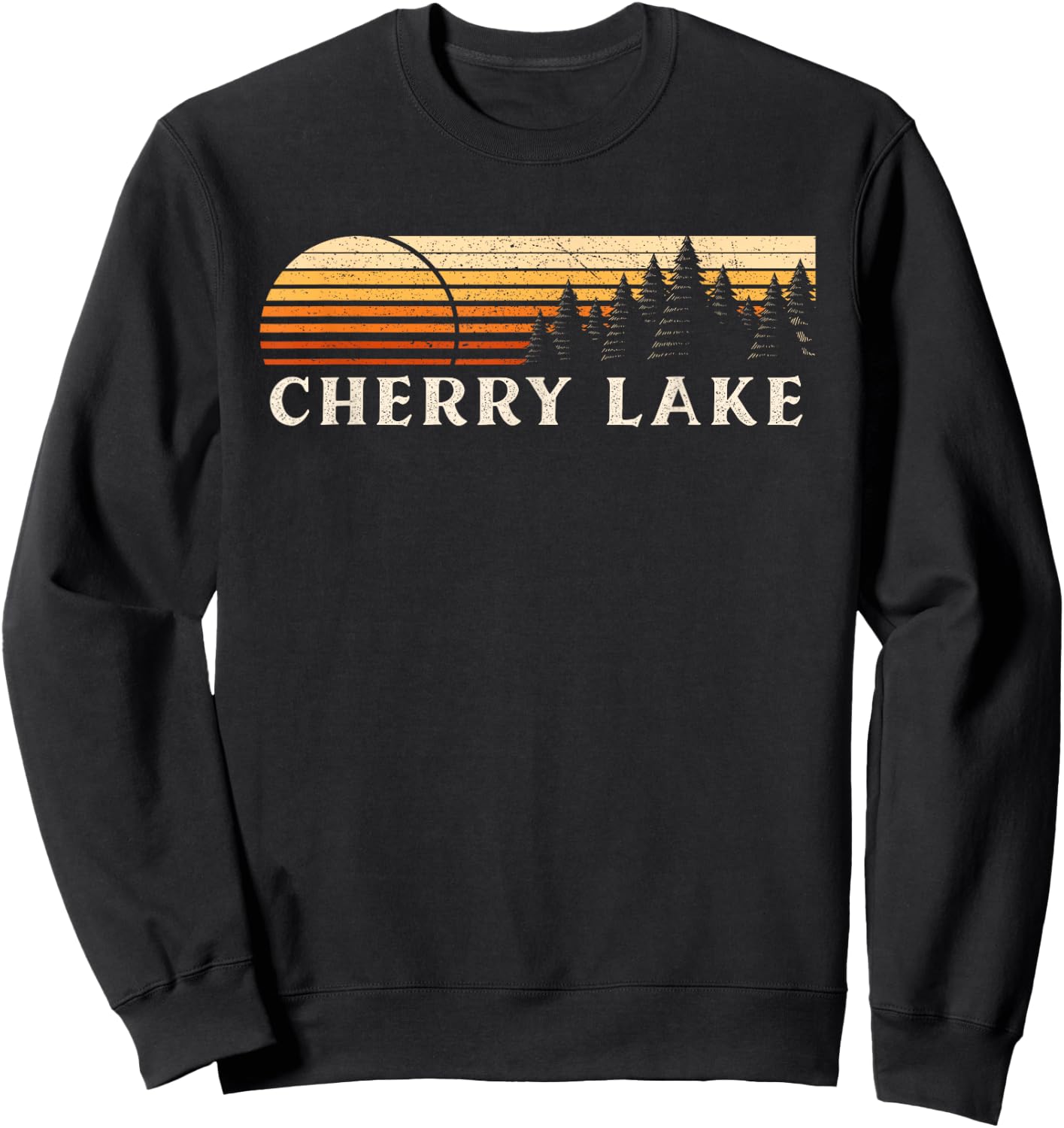Cherry Lake, FL Vintage Evergreen Sunset Eighties Retro Sweatshirt - Sweatshirt | Black