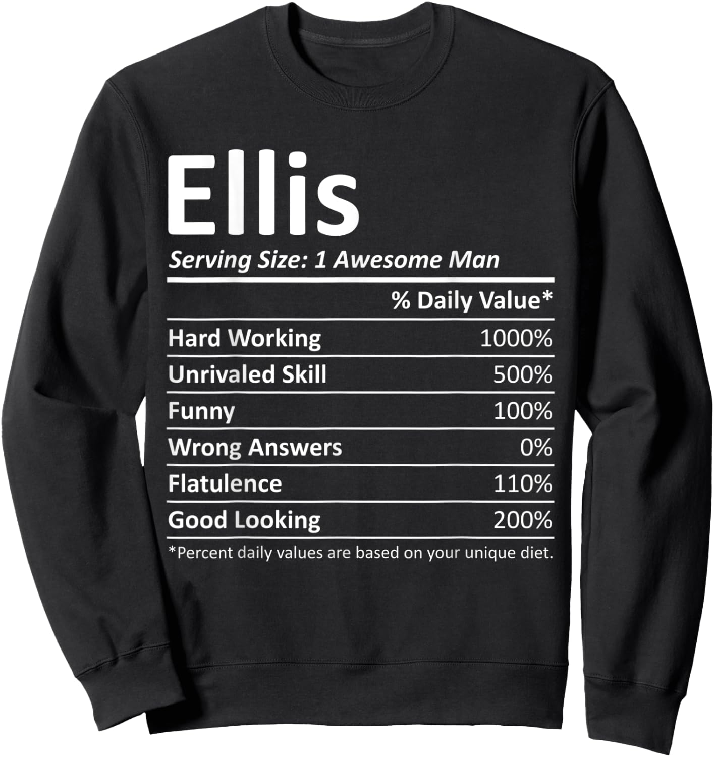 ELLIS Nutrition Funny Birthday Personalized Name Gift Sweatshirt - Sweatshirt | Black