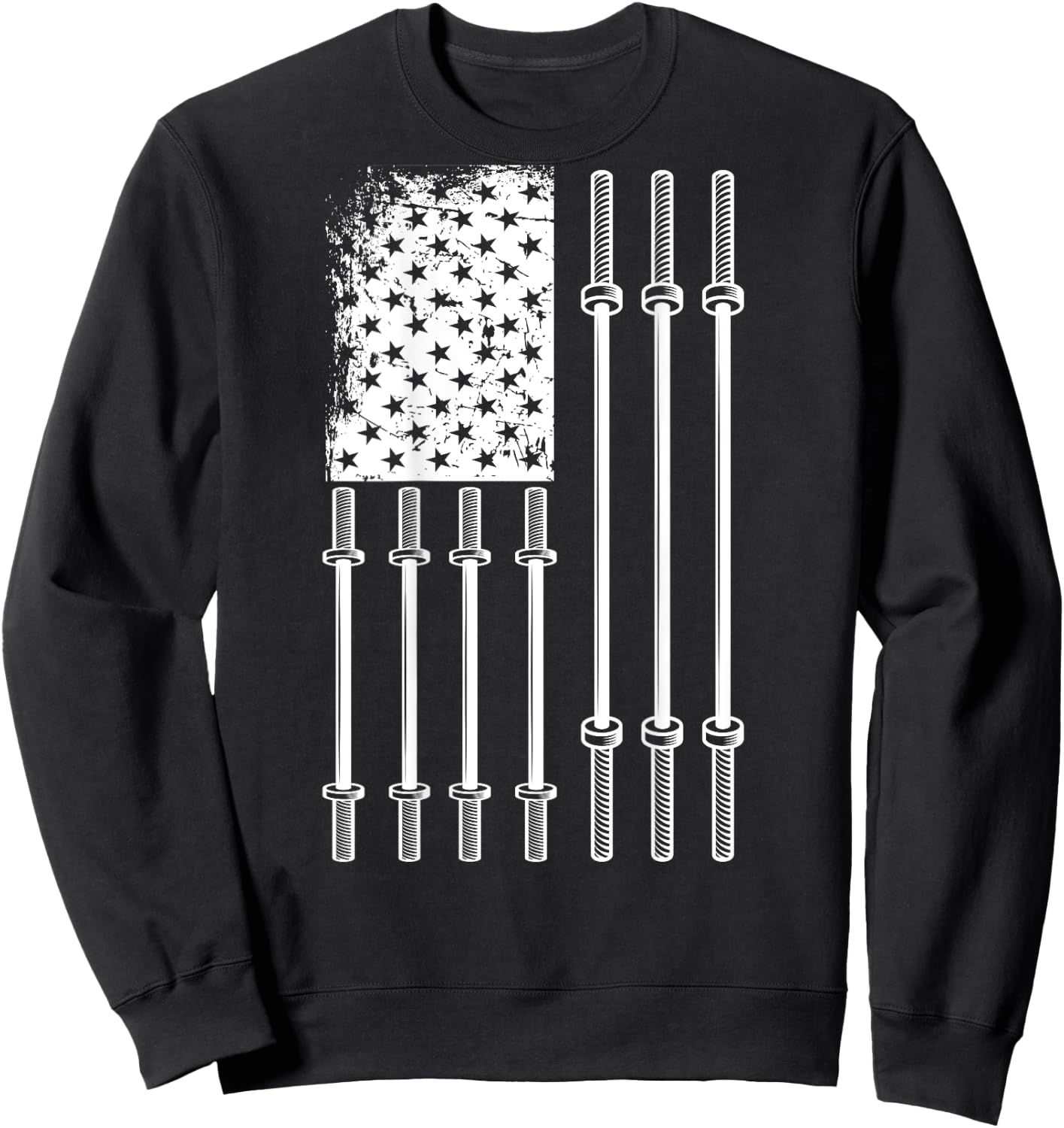 Barbell US Flag Weightlifting Patriotic Back Print Gym Women Kids Men Sweatshirt - Sweatshirt | Black