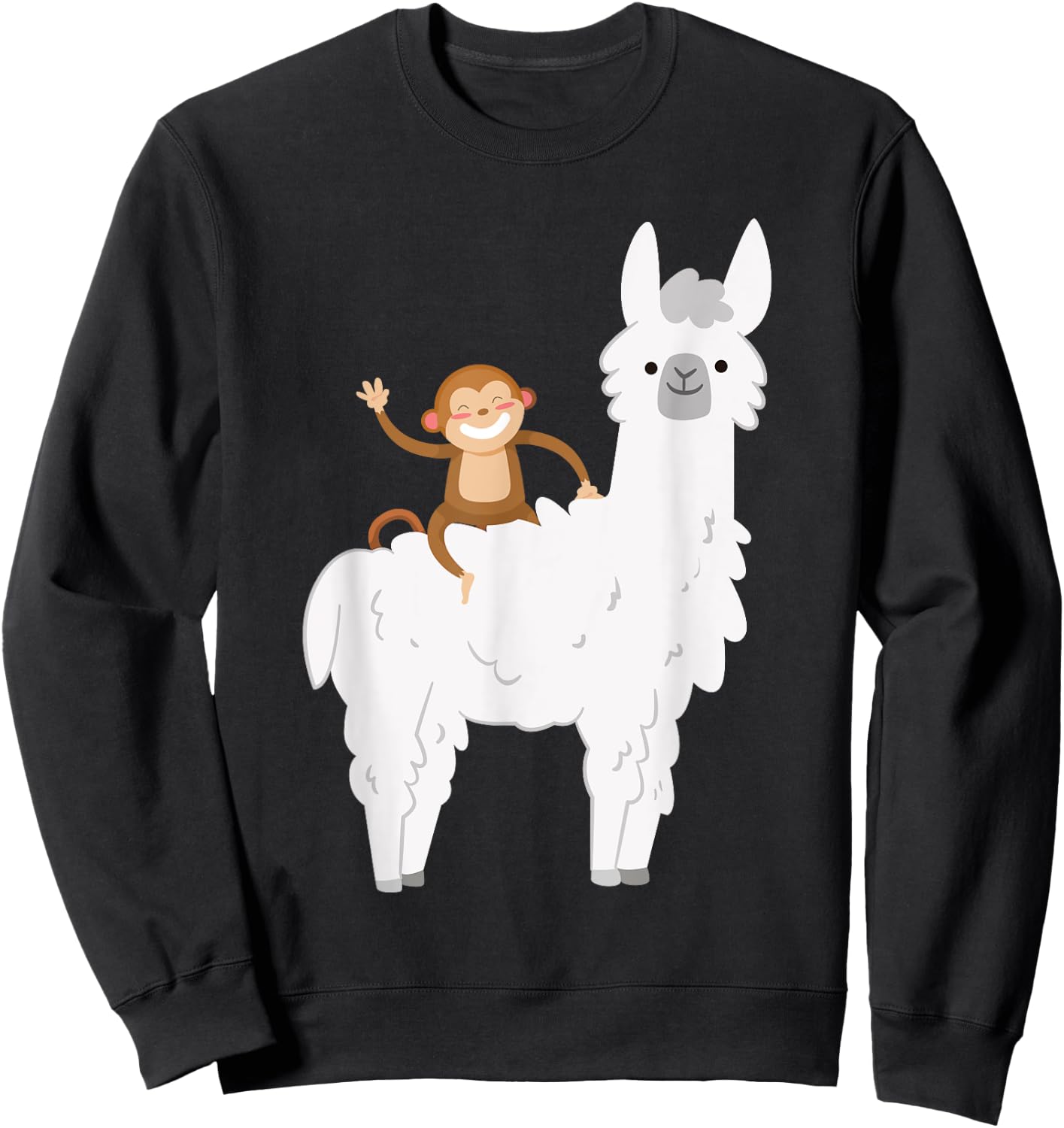 Ridiculous Monkey Riding Llama Alpaca Animal Lover Gift Sweatshirt - Sweatshirt | Black