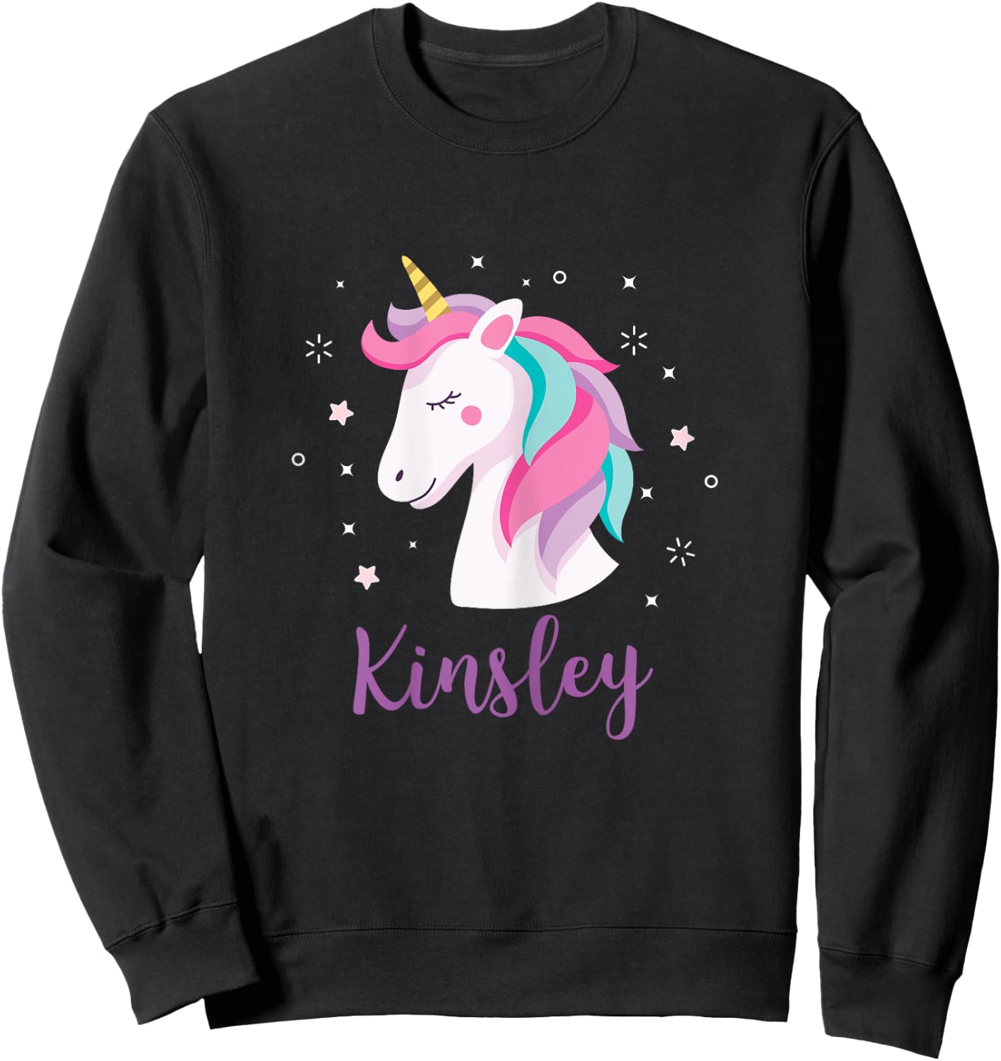 Cute Kinsley Unicorn Personalized Name Girls Gifts Sweatshirt - Sweatshirt | Black