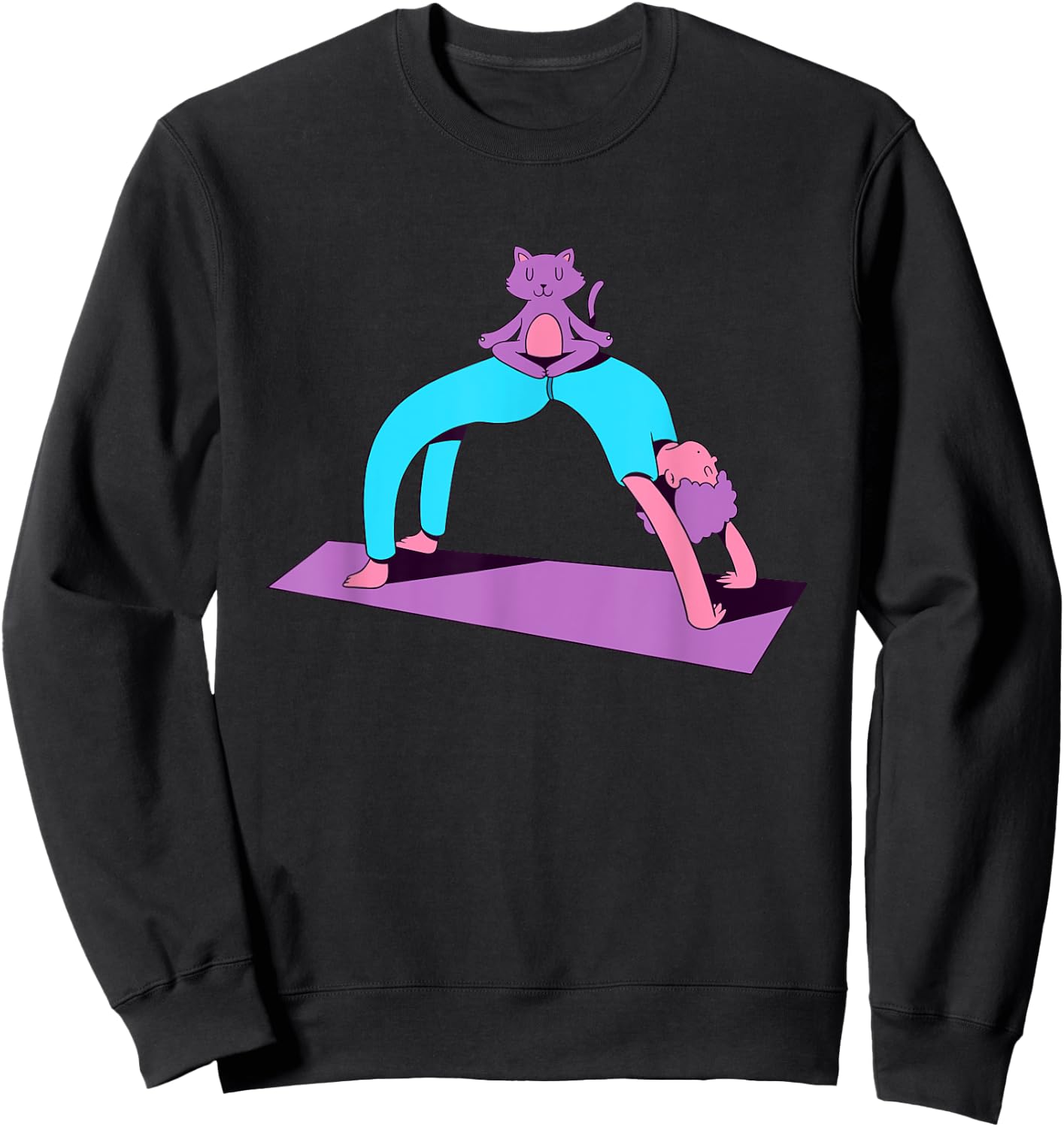Funny Yoga With A Cat Graphic Men Women Sweatshirt - Sweatshirt | Black