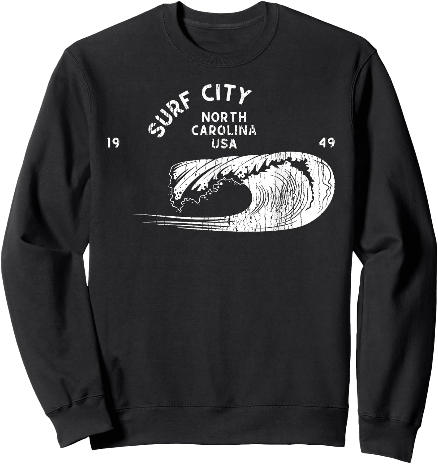 Surf City, NC Summertime Vacationing Rolling Waves Sweatshirt - Sweatshirt | Black