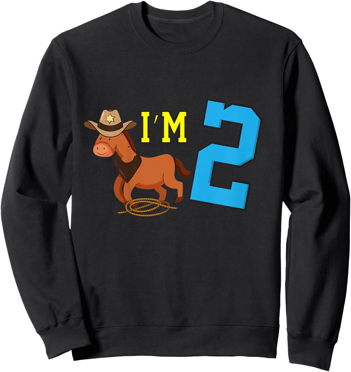 Kids I'm 2 Horse Funny Two Year Old Birthday Cowboy Horseback Sweatshirt - Sweatshirt | Black