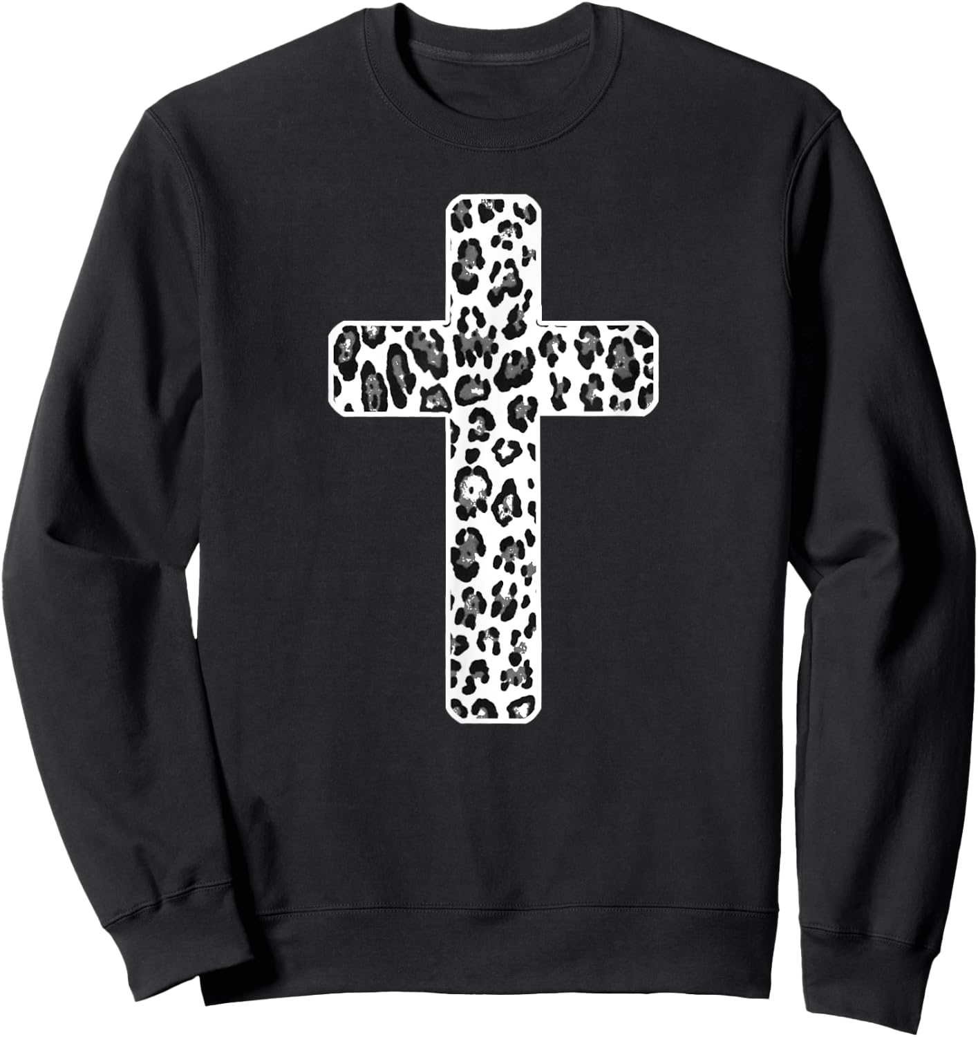 Leopard Print Christian Cross or Sweatshirt - Sweatshirt | Black