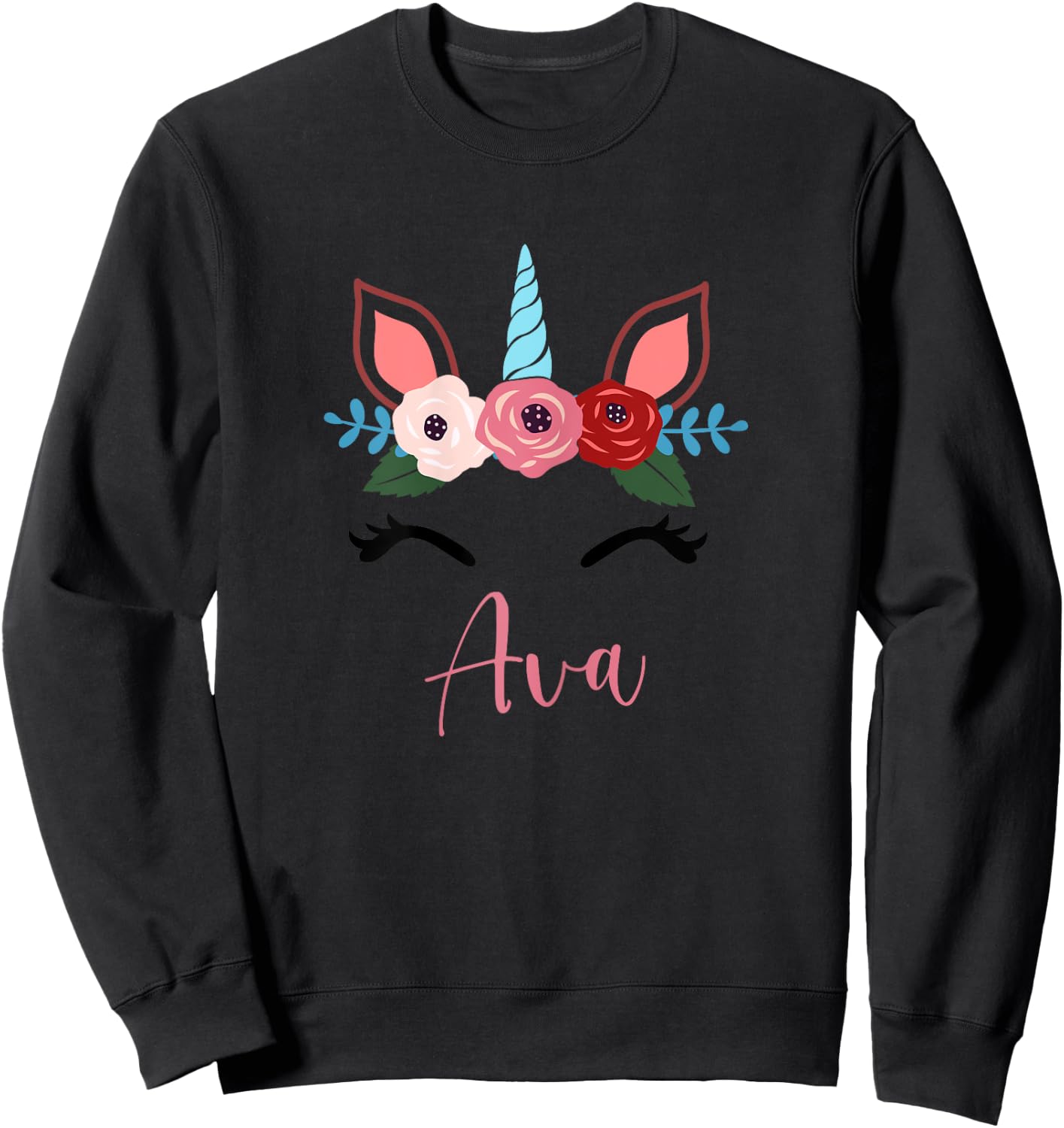 Cute Ava Magical Floral Unicorn For Girls Sweatshirt - Sweatshirt | Black