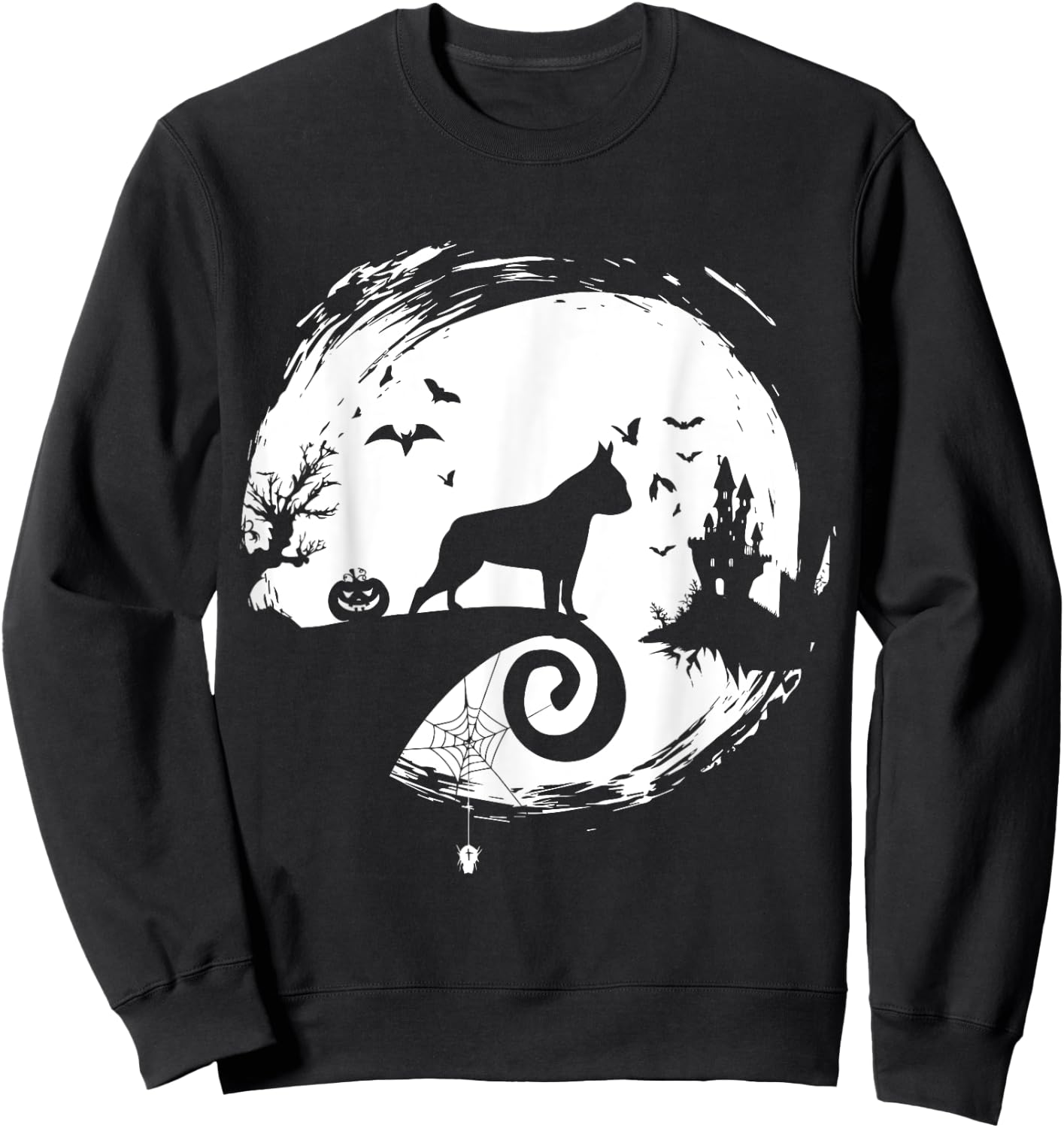 Boston Terrier Halloween Costume Bostie Moon Silhouette Sweatshirt - Sweatshirt | Black