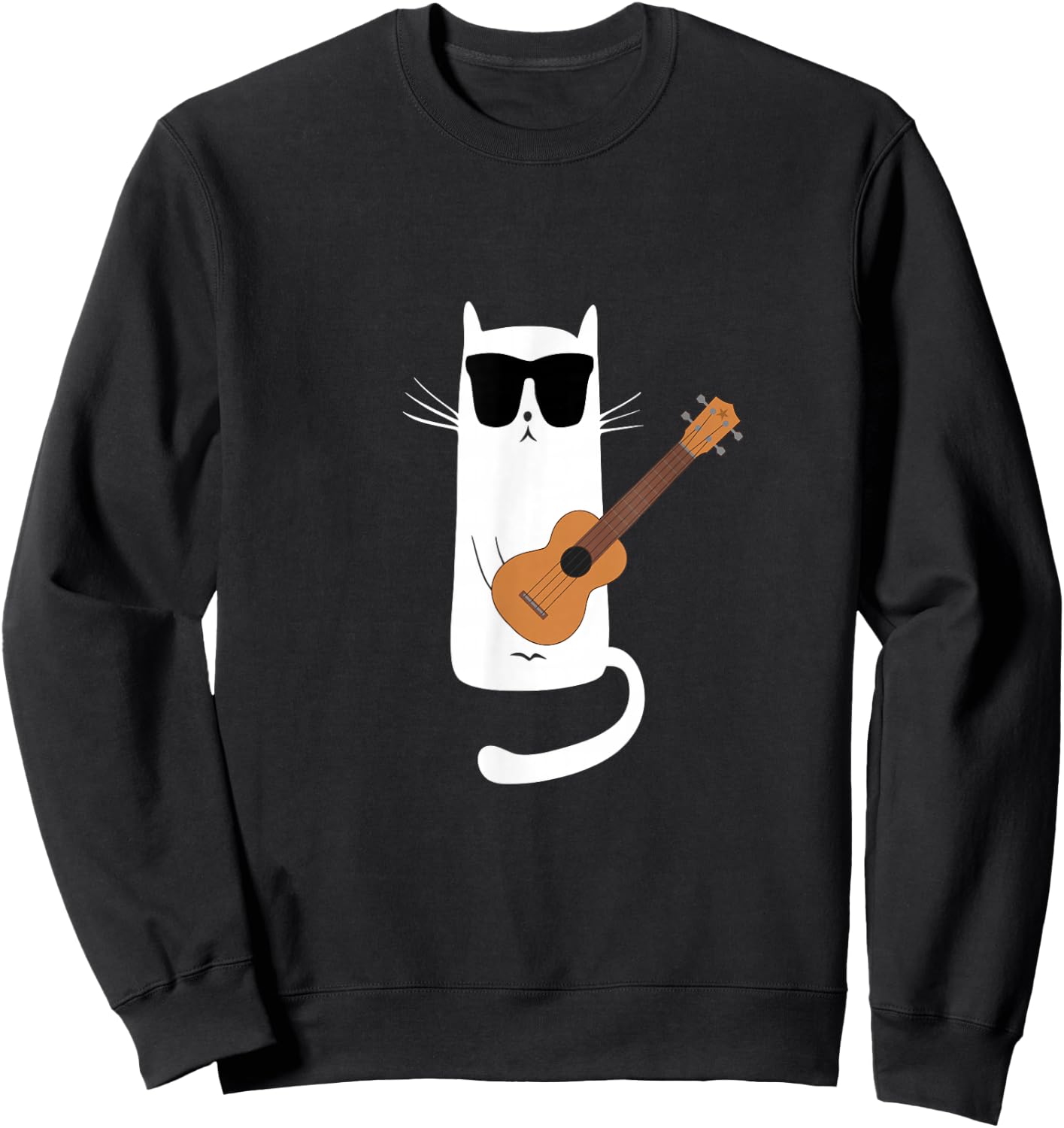 Funny Cat Wearing Sunglasses Playing Ukulele Sweatshirt - Sweatshirt | Black