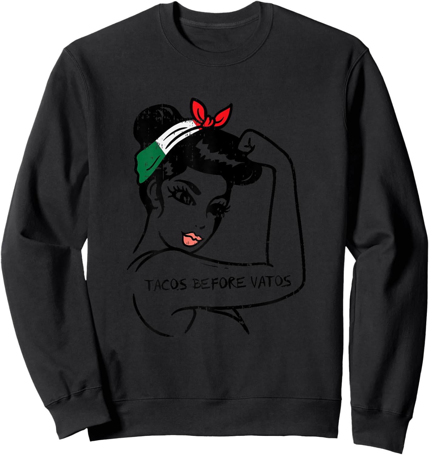 Mexican Rosie Strong Woman Tacos Before Vatos Cinco De Mayo Sweatshirt - Sweatshirt | Black