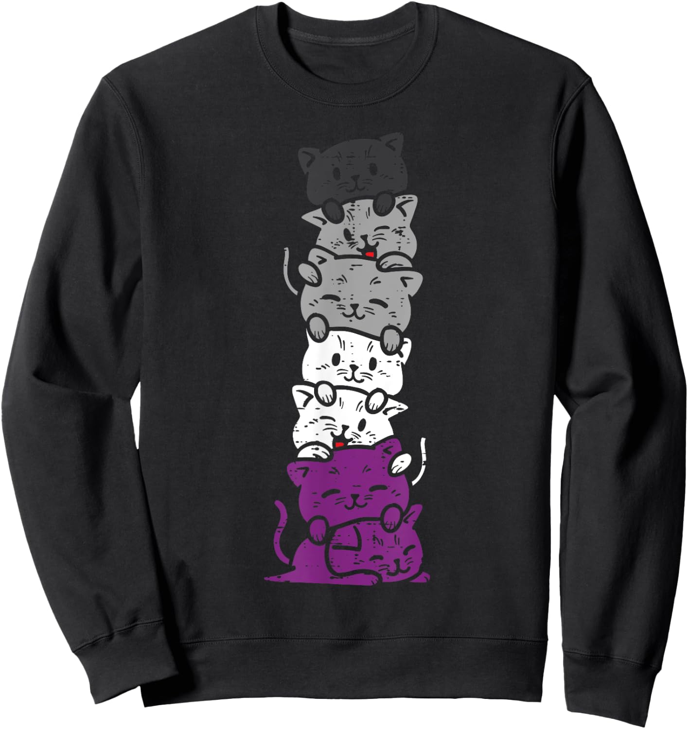 Cat Stack Asexual Pride Cute Ace Flag Animal Pet Lover Gift Sweatshirt - Sweatshirt | Black