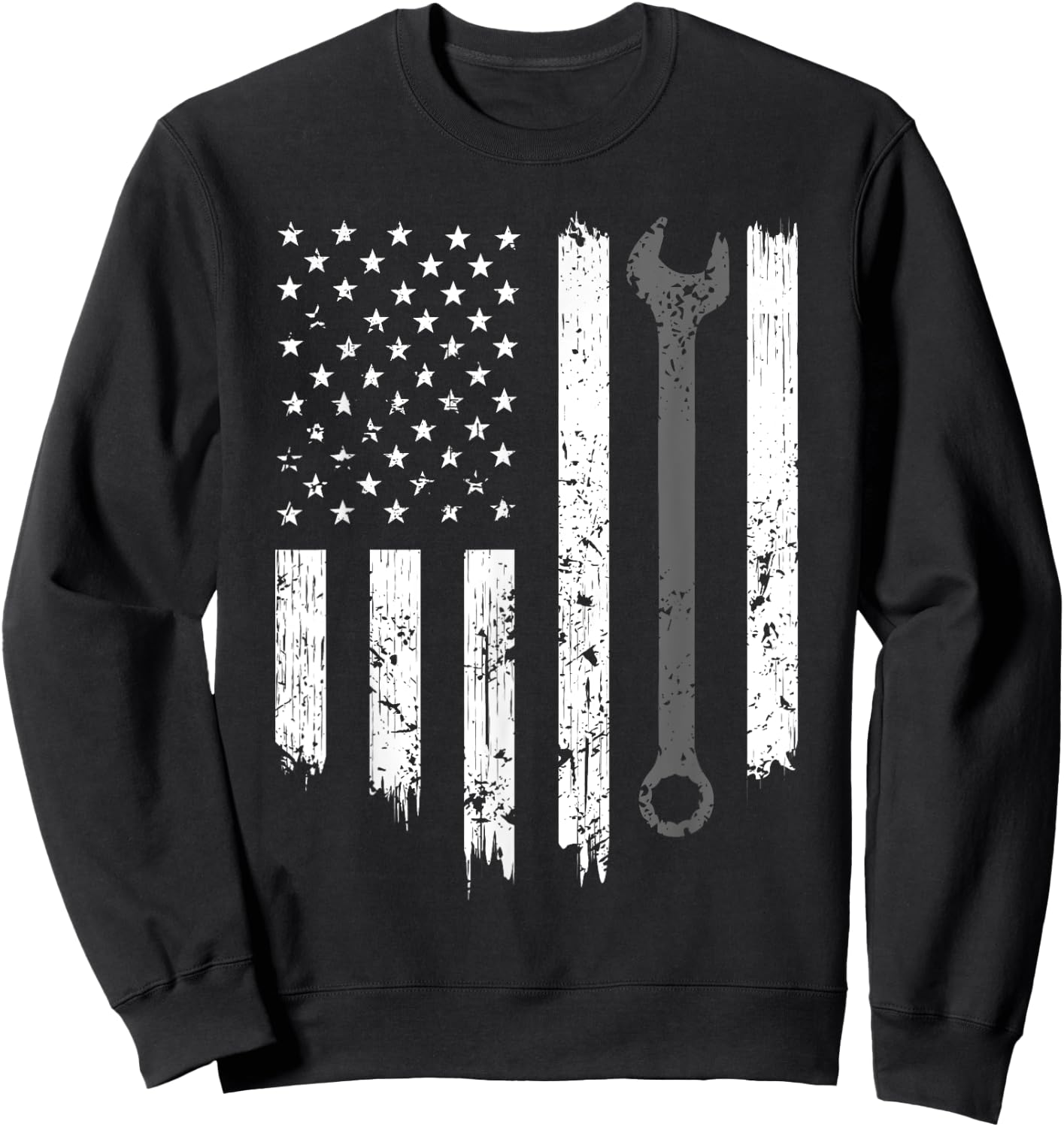 Funny Vintage Mechanic Distressed American Flag Gift Sweatshirt - Sweatshirt | Black