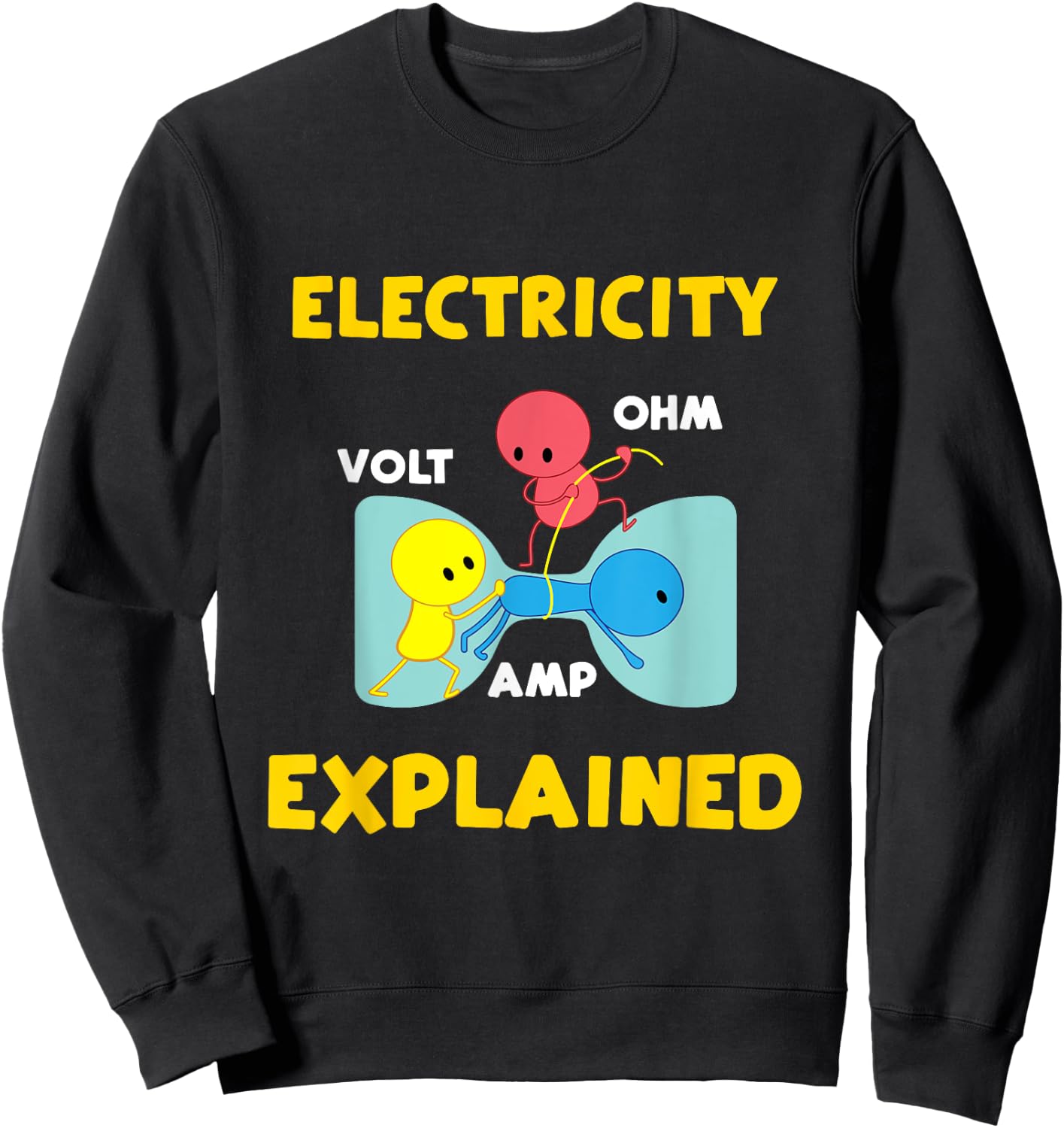 New Electrician Graphics Electricity Explained Funny Electrical Engineer - Men's Blue Cotton Polyester Short Sleeve Classic Fit - Small Sweatshirt - Sweatshirt | Black