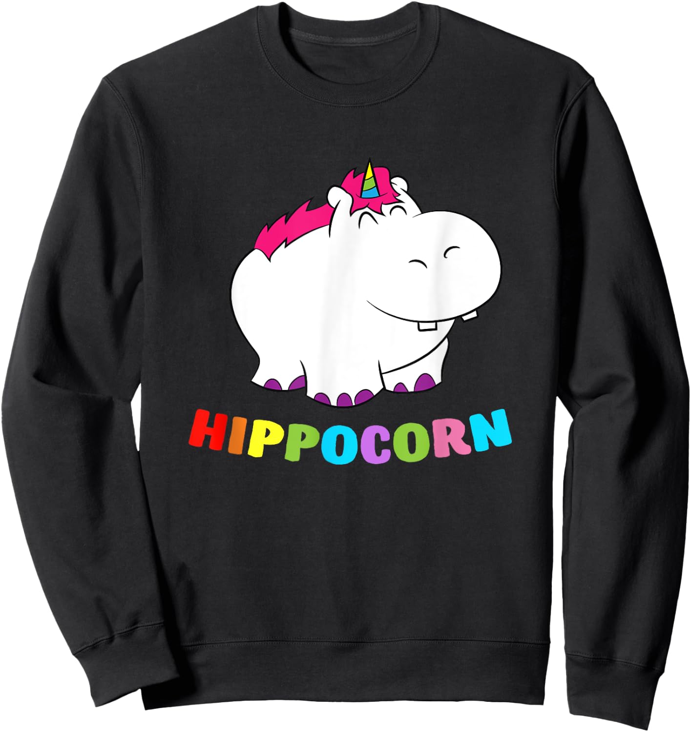 Funny Hippo Hippocorn Unicorn Hippo Birthday Hippo Sweatshirt - Sweatshirt | Black