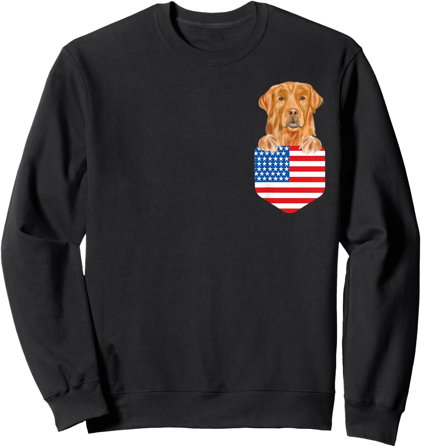 America Flag Golden Retriever Dog In Pocket Sweatshirt - Sweatshirt | Black
