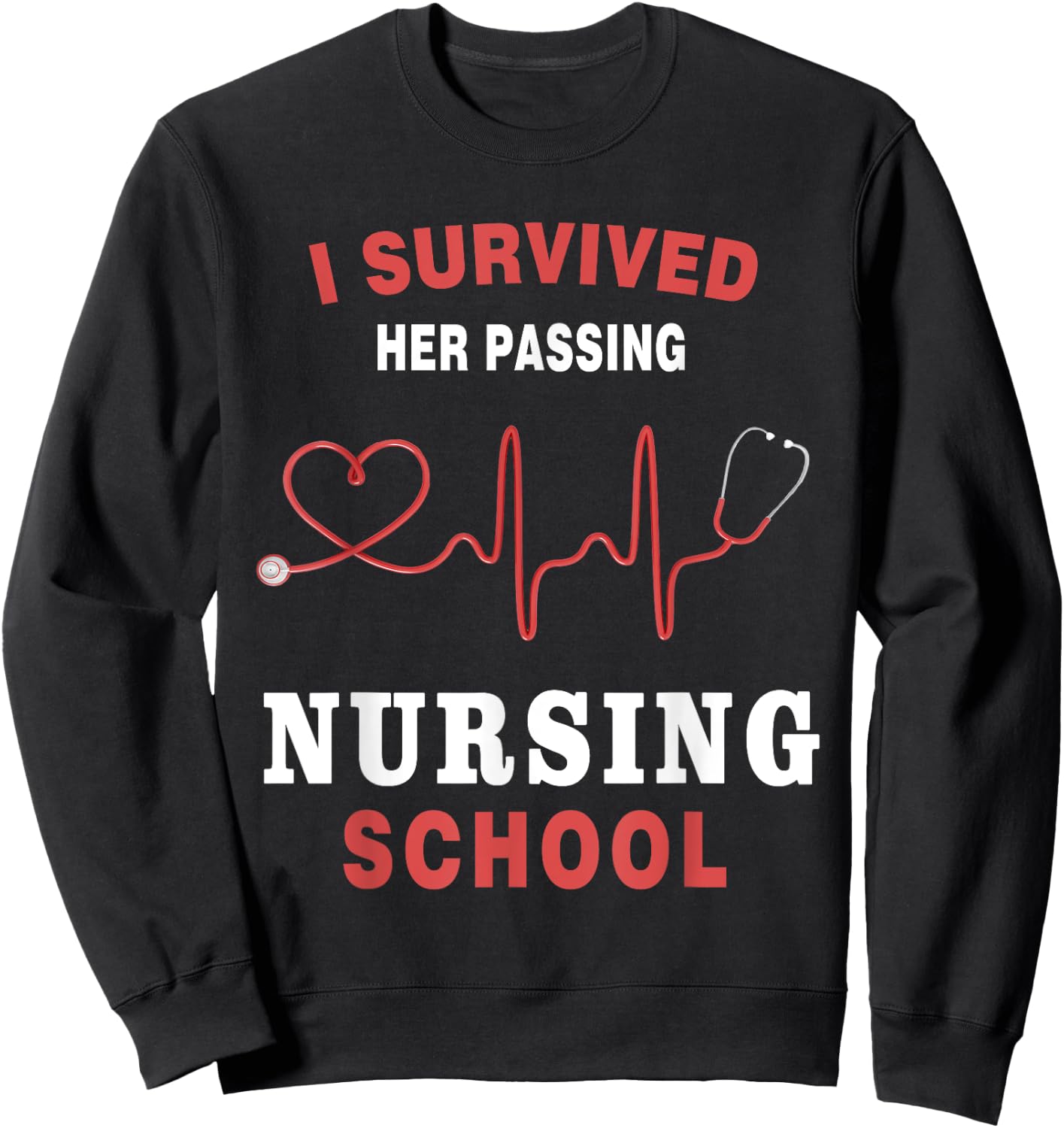 I Survived Her Passing Nursing School Funny Nurse Graduation Sweatshirt - Sweatshirt | Black