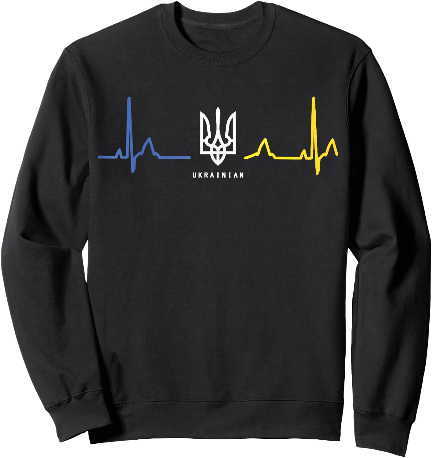Ukrainian Tryzub Ukraine Flag Trident Zelensky Heartbeat Sweatshirt - Sweatshirt | Black