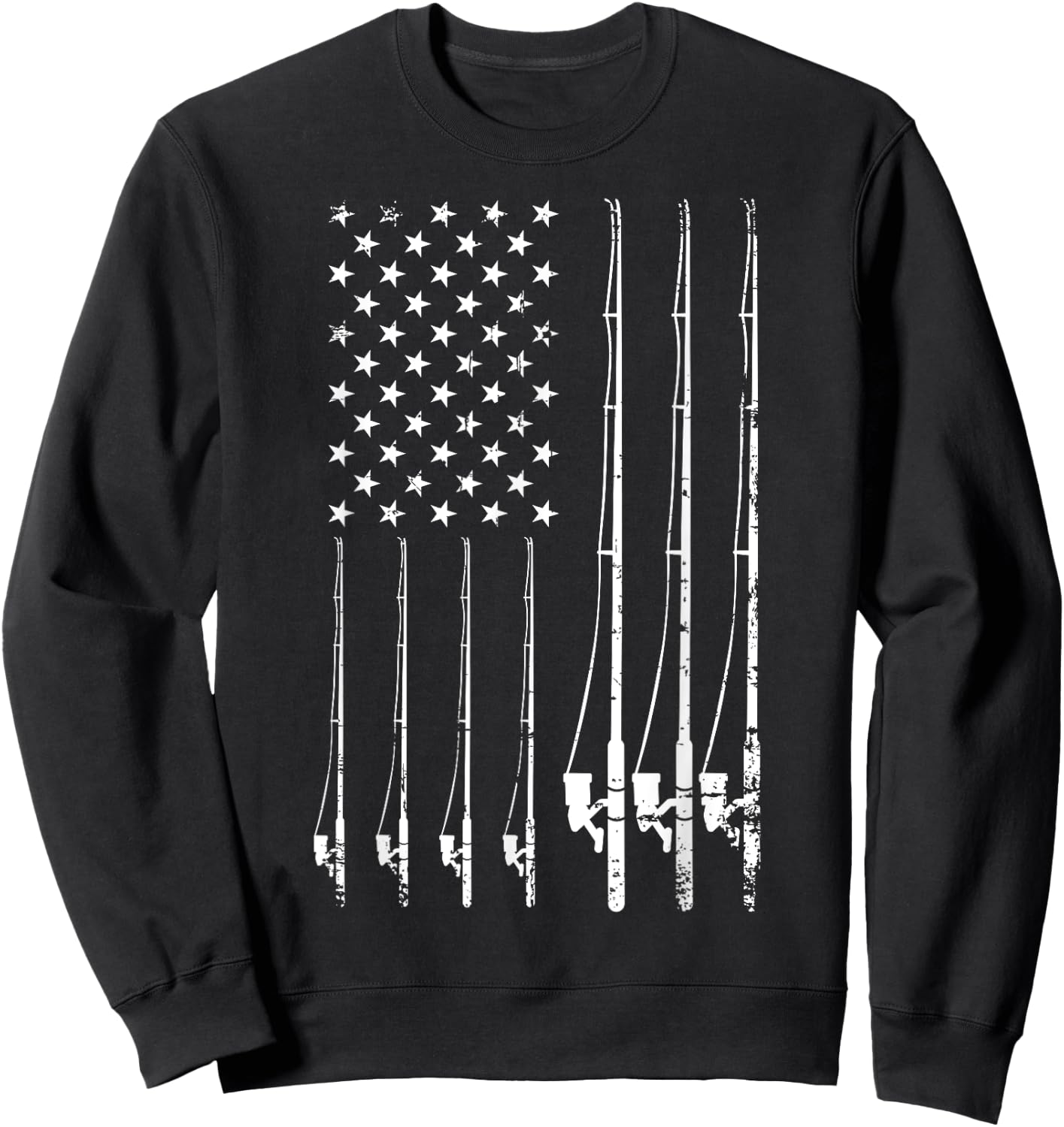 Fishing Gifts Fishing USA Black Adult Fishing Small Classic Fit Short Sleeve American Flag Sweatshirt - Sweatshirt | Black