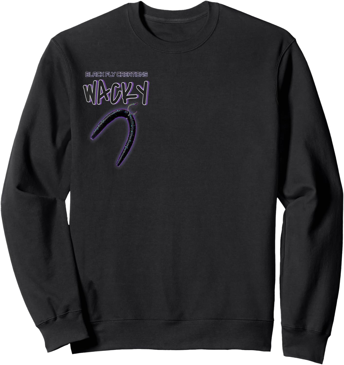 Black Fly Wacky Worm Senko Hook Jacket & Bass Fishing Sweatshirt - Sweatshirt | Black
