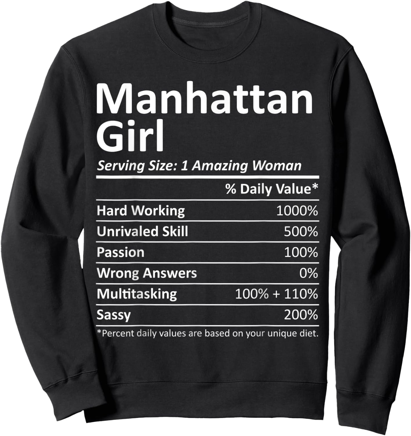 MANHATTAN GIRL NY NEW YORK Funny City Home Roots USA Gift Sweatshirt - Sweatshirt | Black