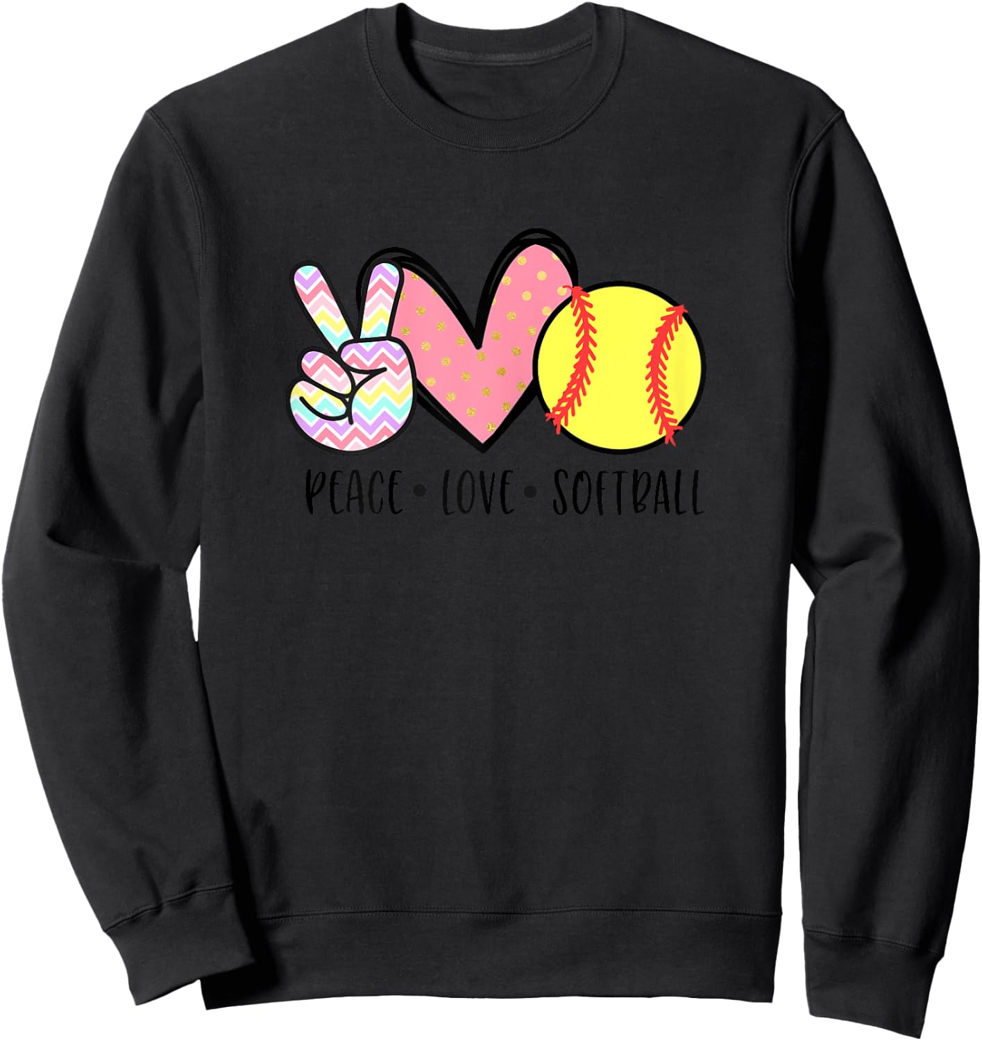 Peace Love Softball Mom Cute Pastel Women Teen Little Girls Sweatshirt - Sweatshirt | Black