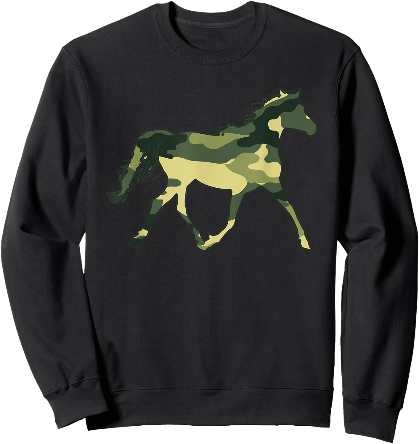 Military Horse Camo Men Print US Hare Mare Pony Veteran Gift Sweatshirt - Sweatshirt | Black