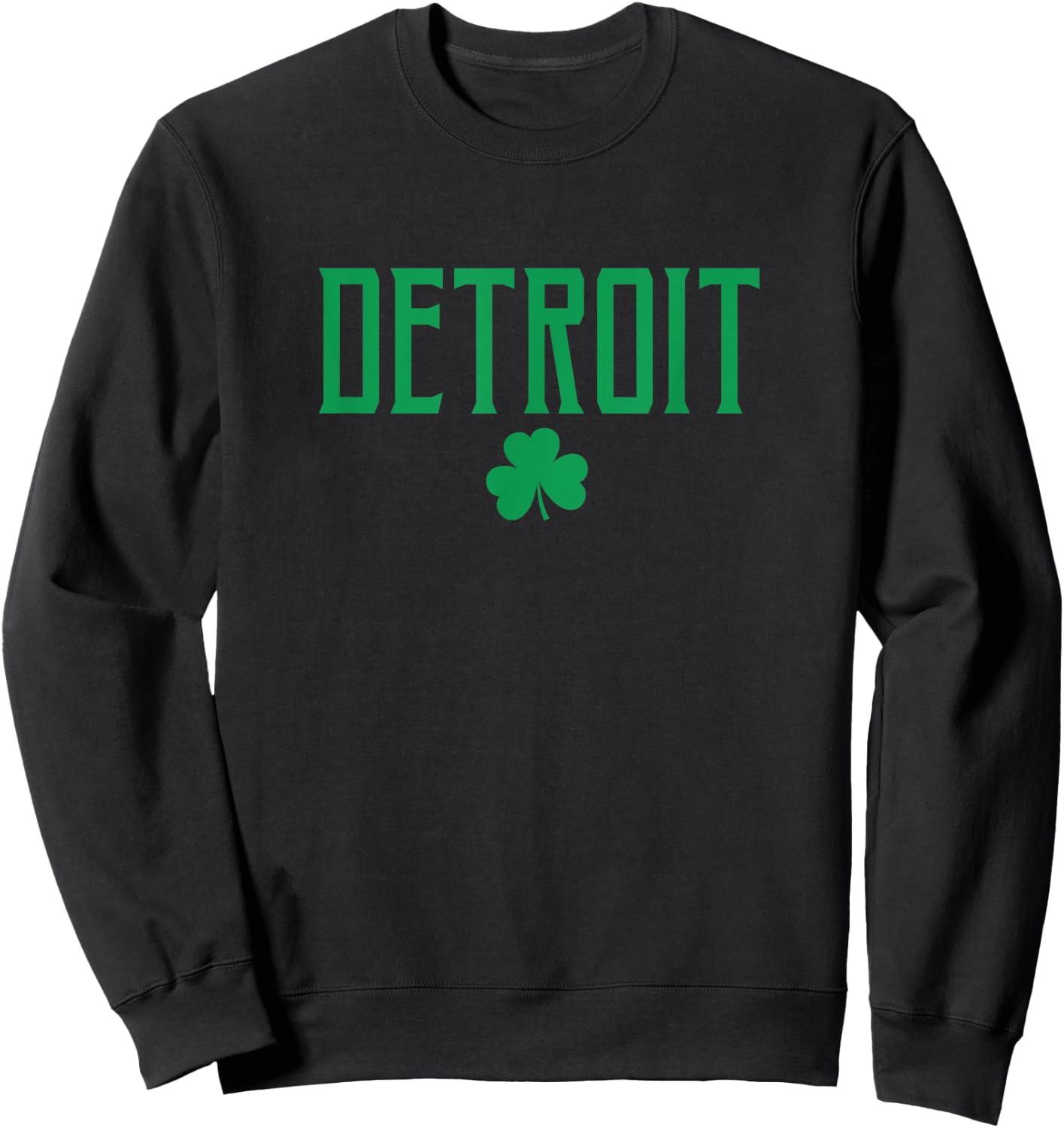 Detroit Text and Irish Shamrock Green Print Sweatshirt - Sweatshirt | Black