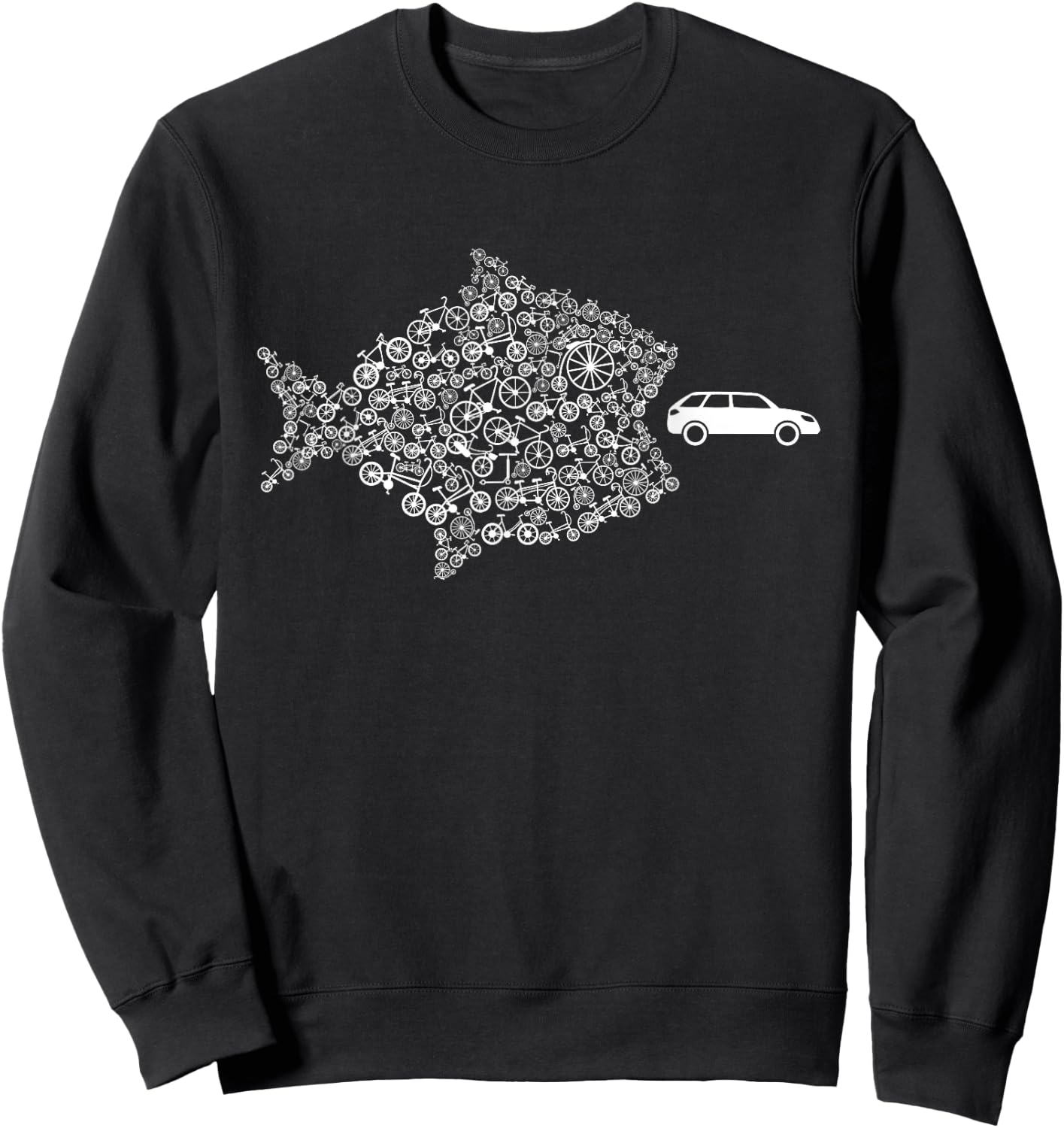 Street Trek Bicycle Fish Eats Car Climate Cycling Jersey Sweatshirt - Sweatshirt | Black