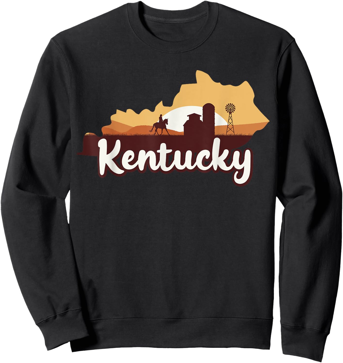 Kentucky Map Horse Riding Cowboy Barn Windmill KY Souvenir Sweatshirt - Sweatshirt | Black