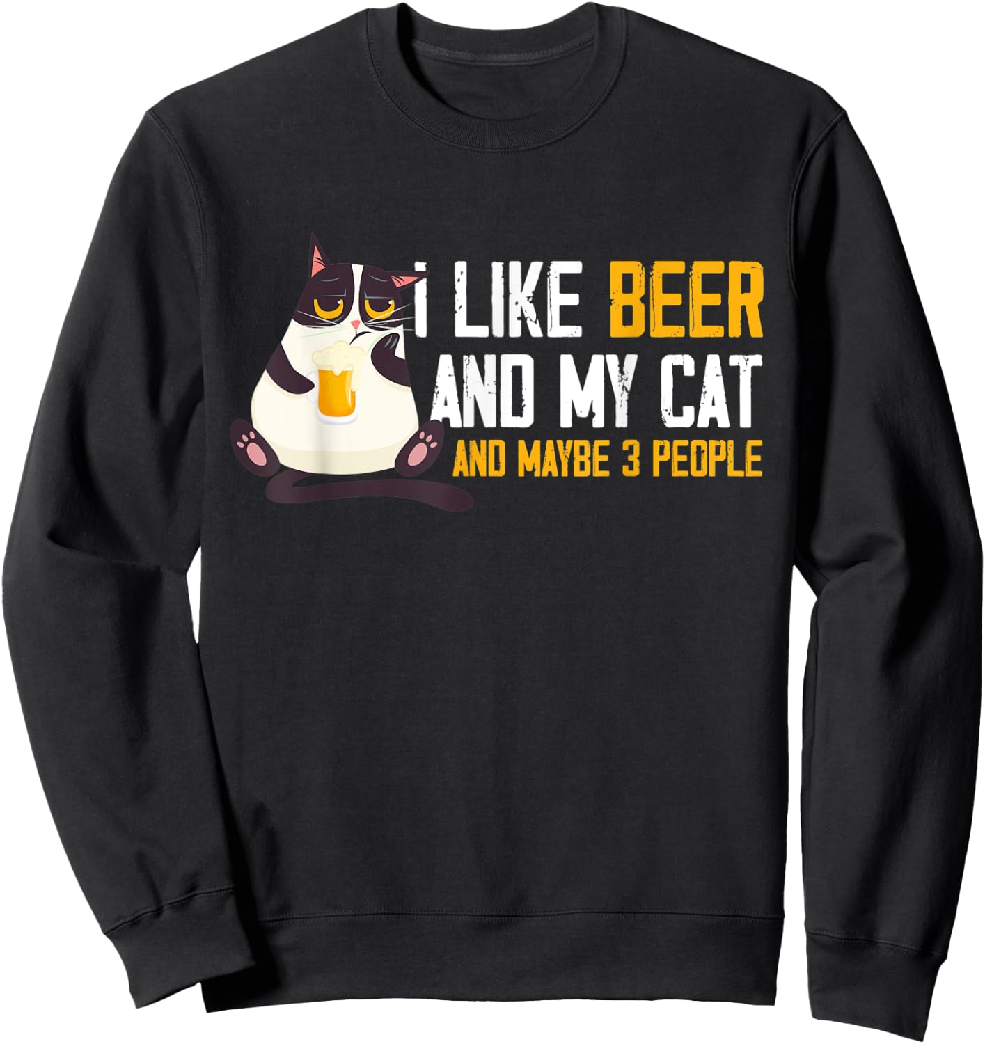 I Like Beer My Cat & Maybe 3 People Funny Beer & Cat Lover Men Women Sweatshirt - Sweatshirt | Black