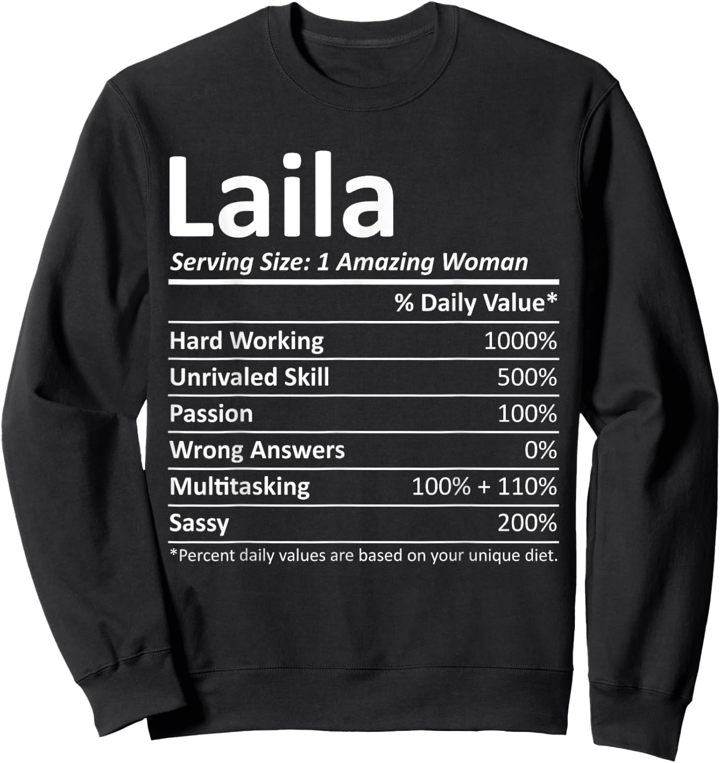 LAILA Nutrition Personalized Name Funny Christmas Gift Sweatshirt - Sweatshirt | Black
