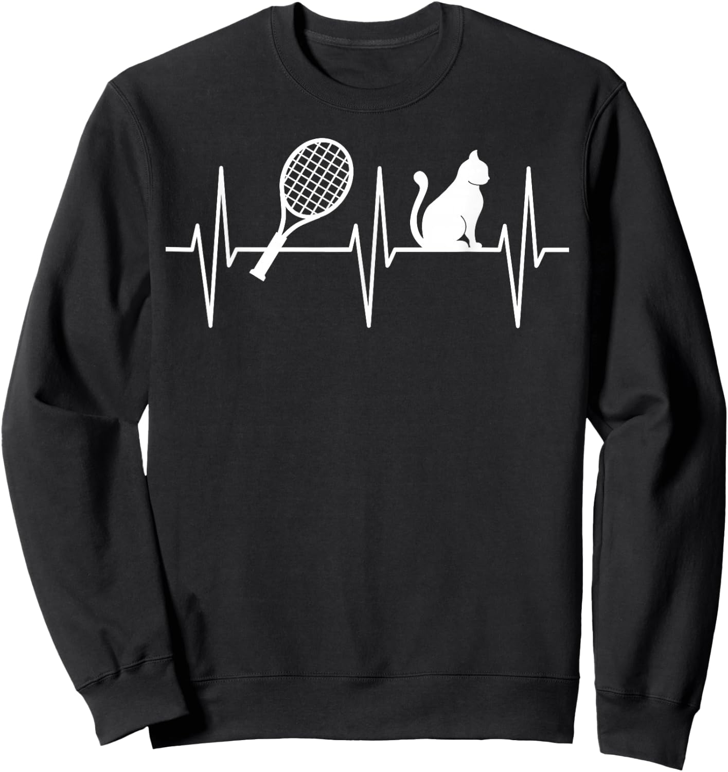 Tennis Shirt Funny Cat Lover Heartbeat Tennis Player Women Girls Kids Sweatshirt - Sweatshirt | Black