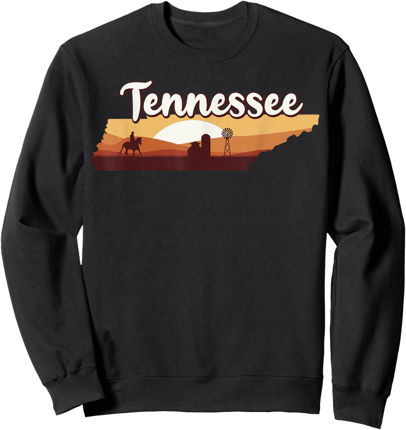 Cowboy Horse Riding Rodeo Barn Windmill Tennessee Map 70s Sweatshirt - Sweatshirt | Black