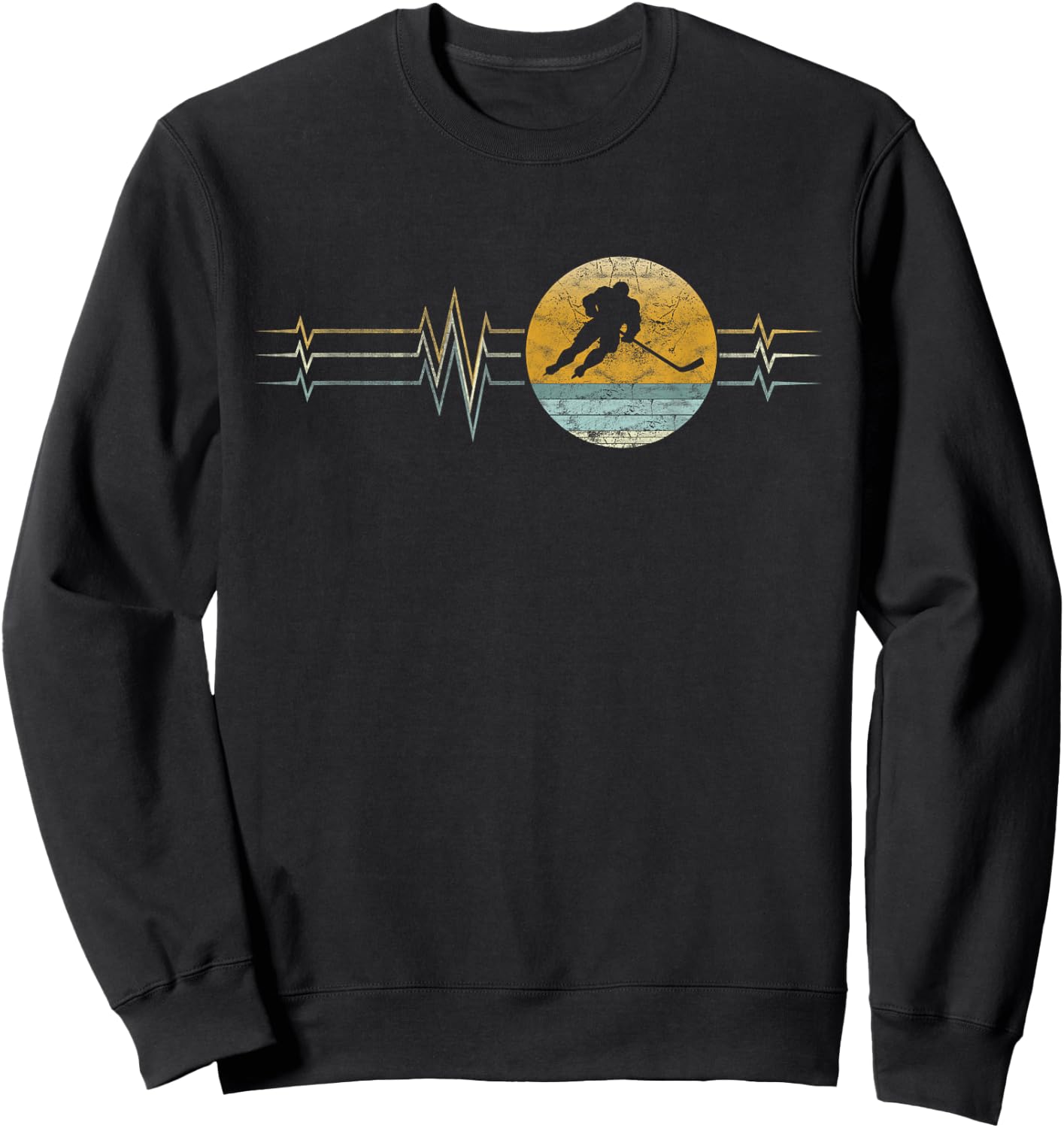 Retro Heartbeat Ice Hockey Sports Lifeline Vintage Gift Sweatshirt - Sweatshirt | Black