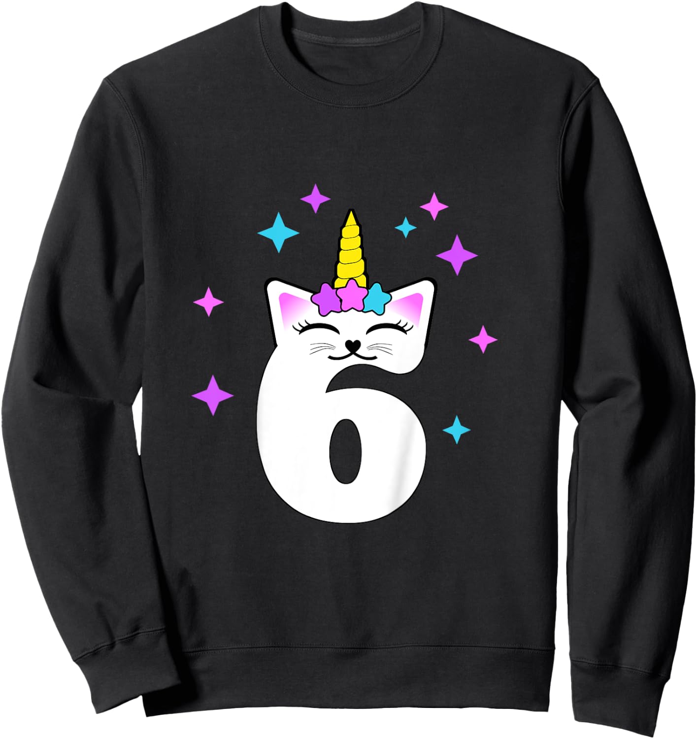 6 Year Old Cat Unicorn Caticorn 6th Birthday Party Girls Sweatshirt - Sweatshirt | Black