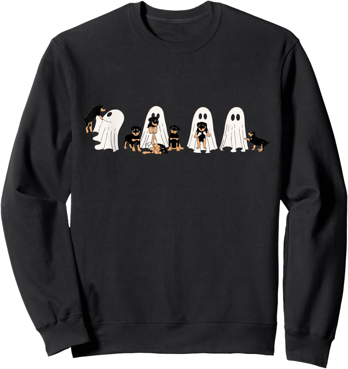 Funny Witch Rottweiler Dog Ghosts In Boo Sheet Halloween Sweatshirt - Sweatshirt | Black