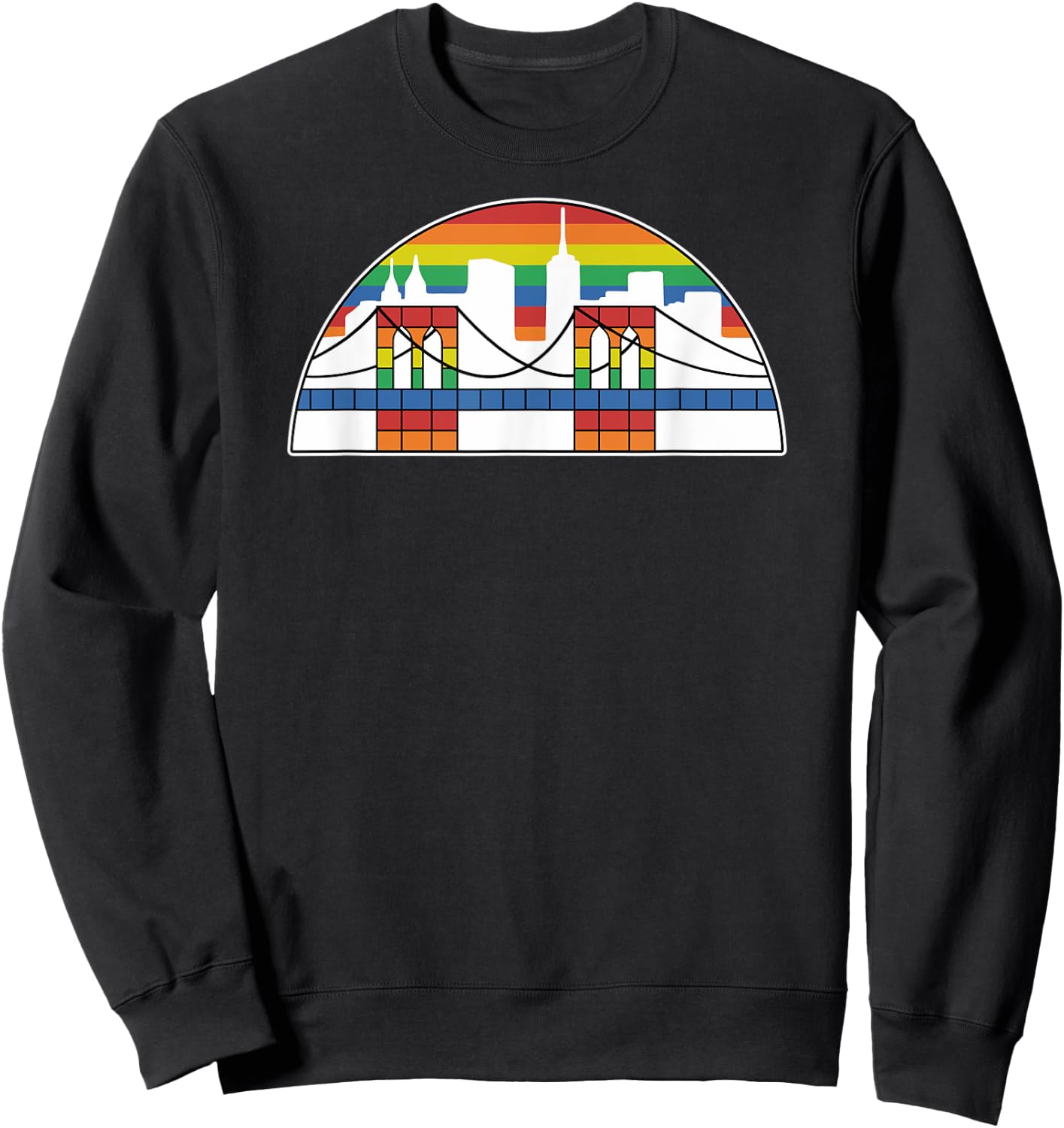 Brooklyn Bridge Rainbow Skyline Vintage Logo Sweatshirt - Sweatshirt | Black