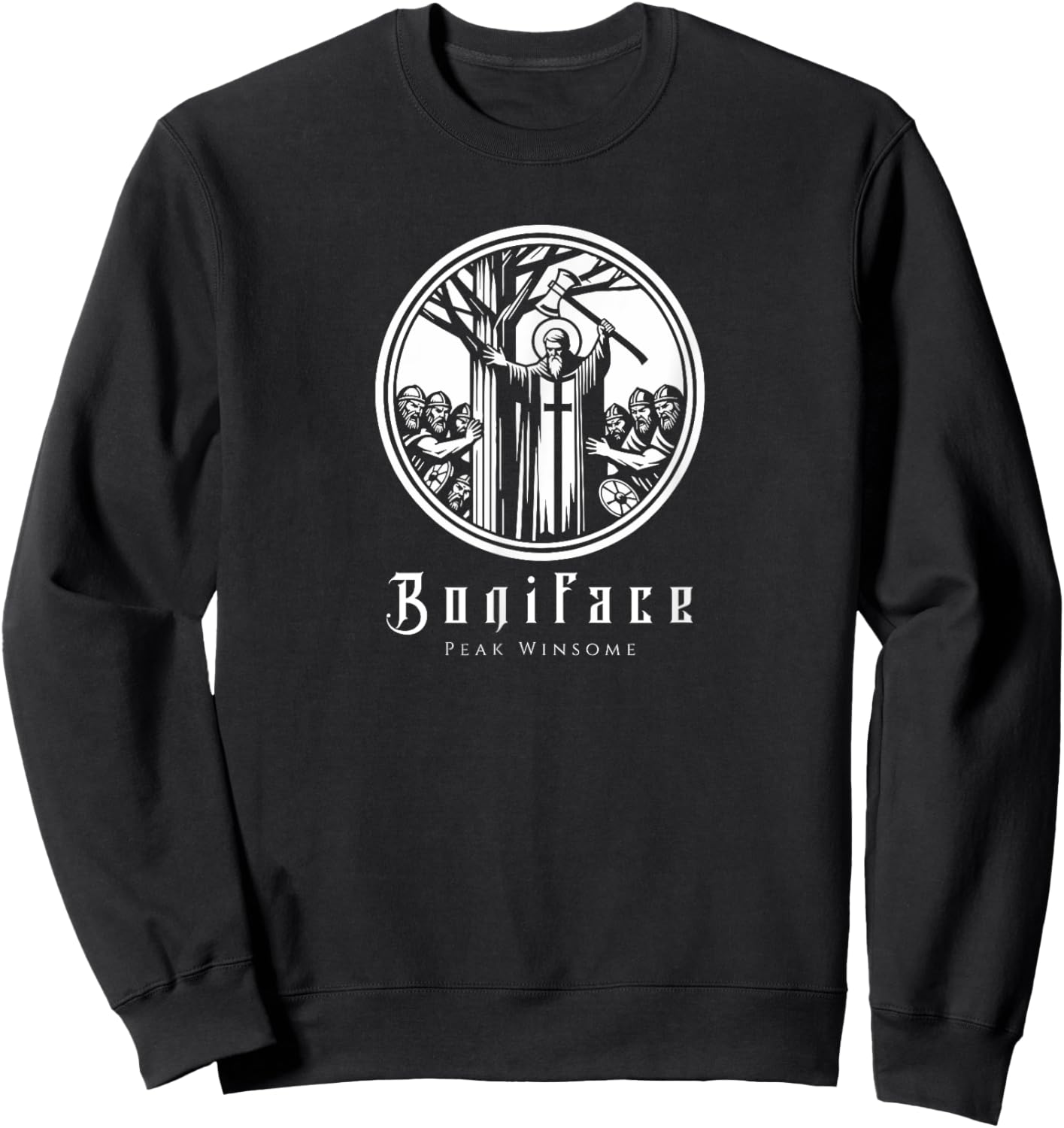 Saint Boniface | Peak Winsome Graphic Art| Christian Apparel Sweatshirt - Sweatshirt | Black