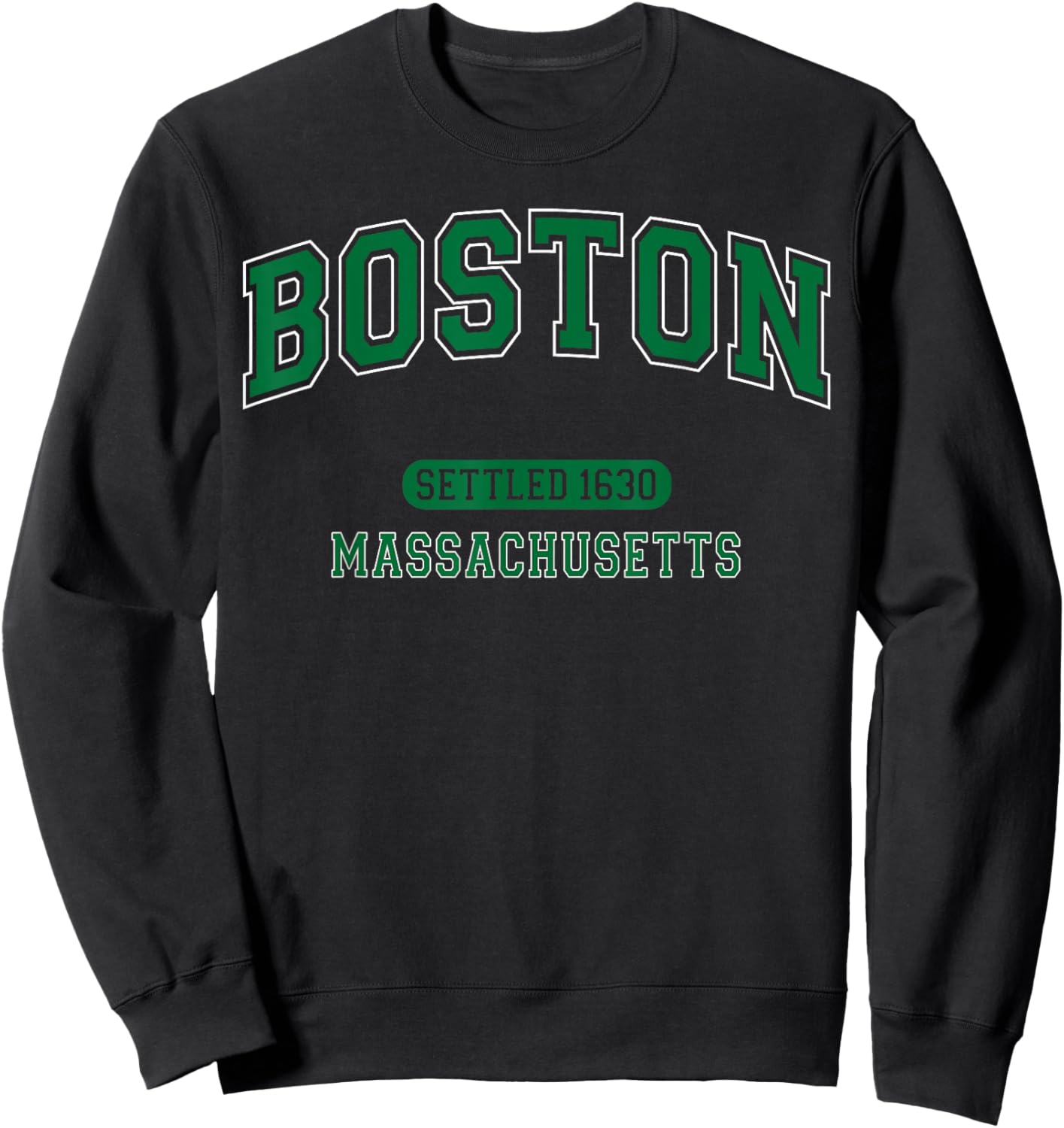 Boston Massachusetts Settled 1630 Vintage Sports Green Sweatshirt - Sweatshirt | Black