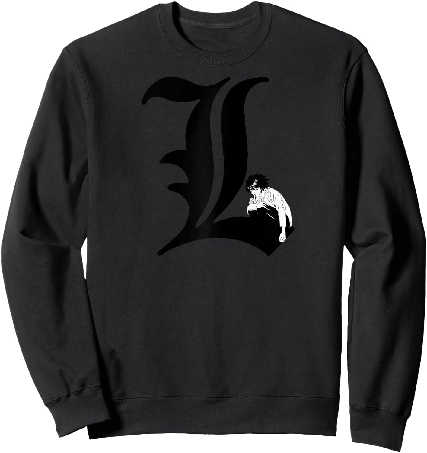 Death Note L Symbol Anime Raglan Baseball Sweatshirt - Sweatshirt | Black