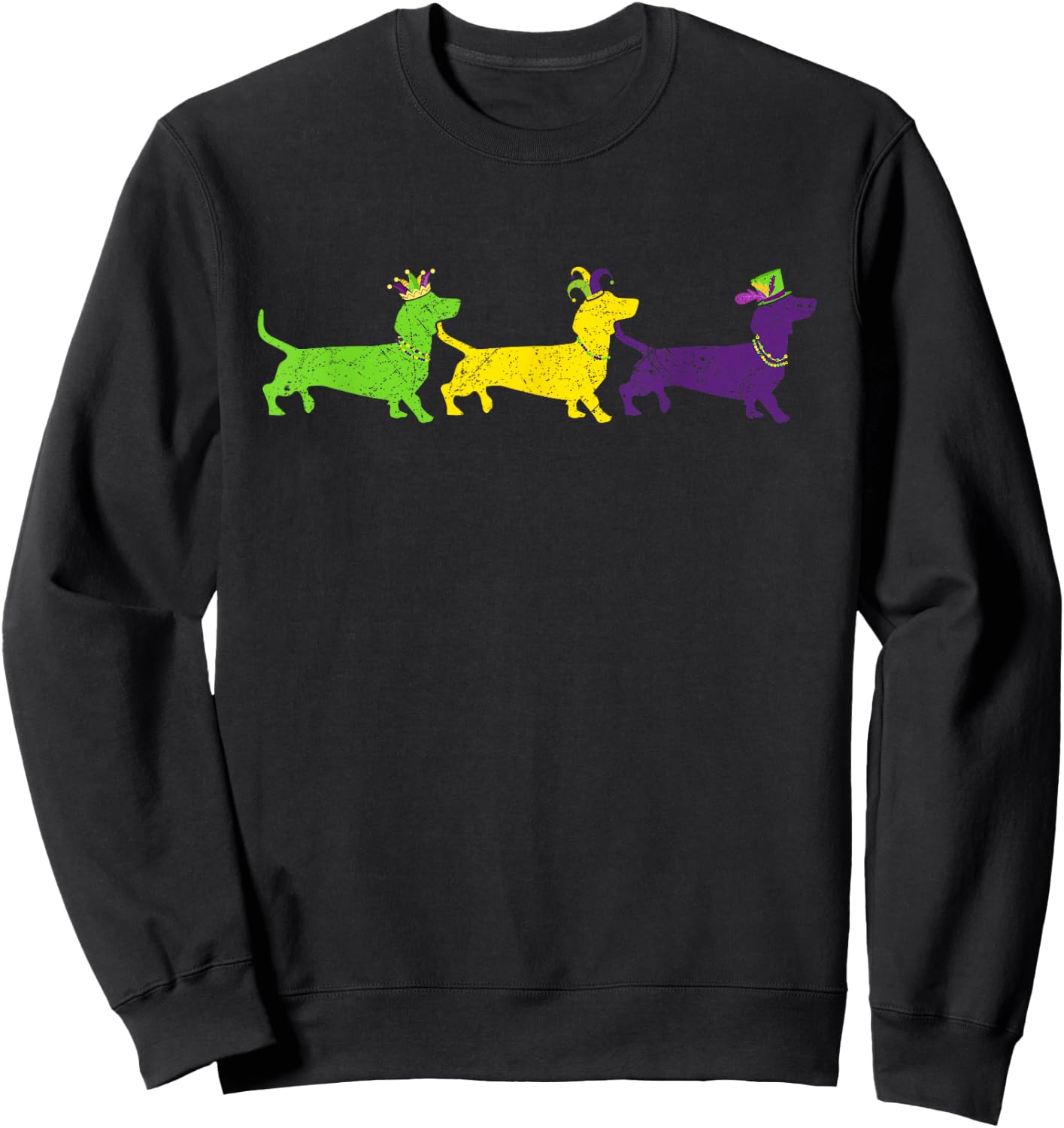 Funny Mardi Gras Dachshund Beads Gift Dog Dad Dog Mom Sweatshirt - Sweatshirt | Black