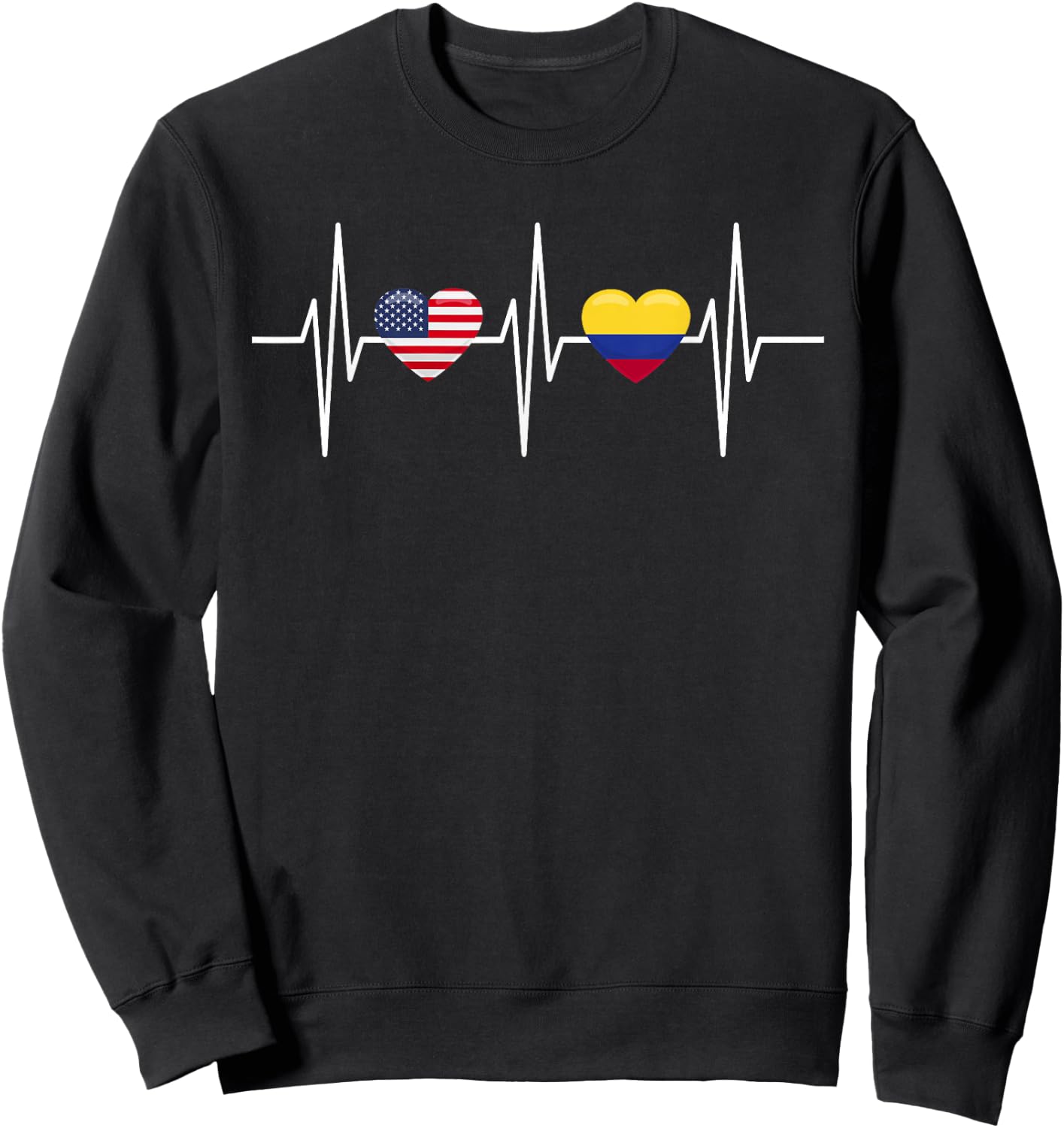 USA Colombia Shirt Heartbeat America Colombian Flag Heart Sweatshirt - Sweatshirt | Black