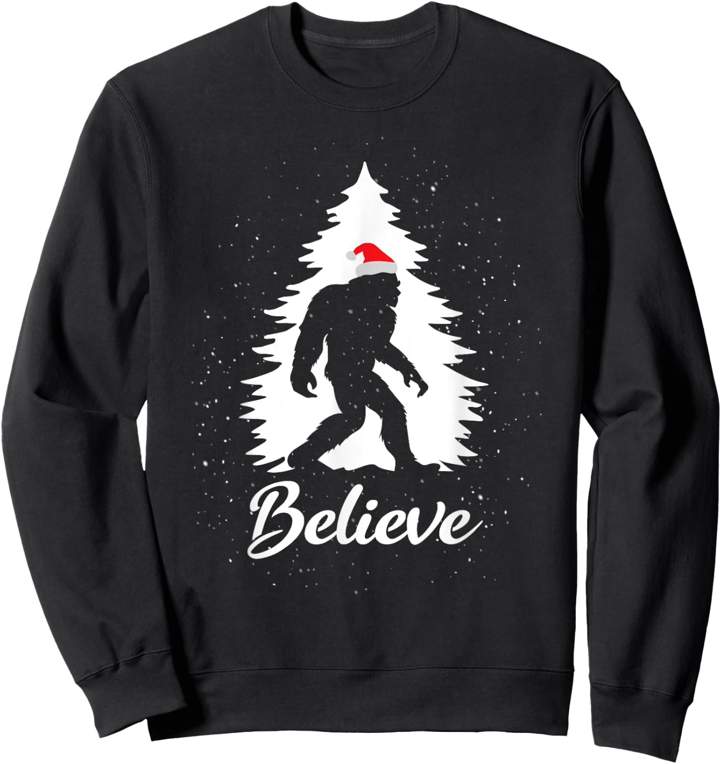 Bigfoot Sasquatch Santa Hat Believe Christmas Gift Sweatshirt - Sweatshirt | Black