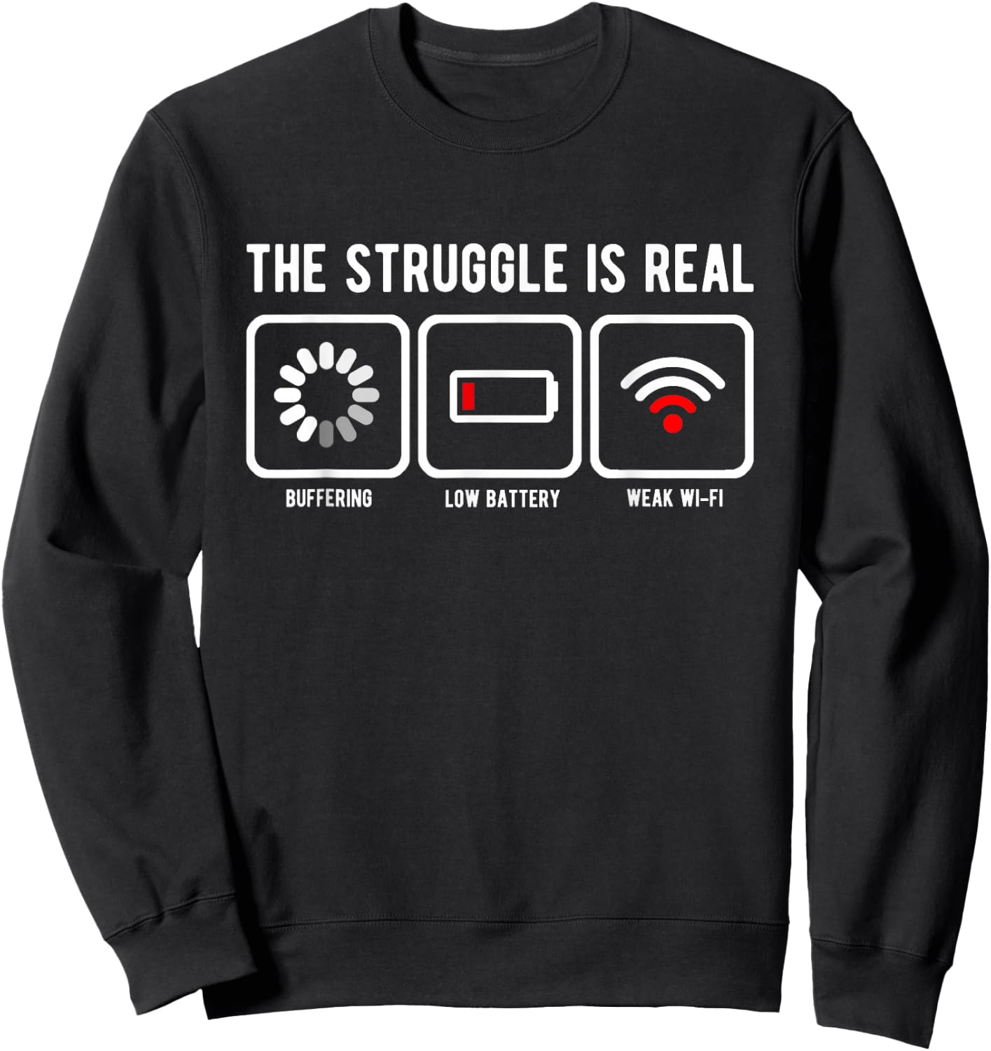 The Struggle is Real Buffering Low Battery Weak WiFi Sweatshirt - Sweatshirt | Black