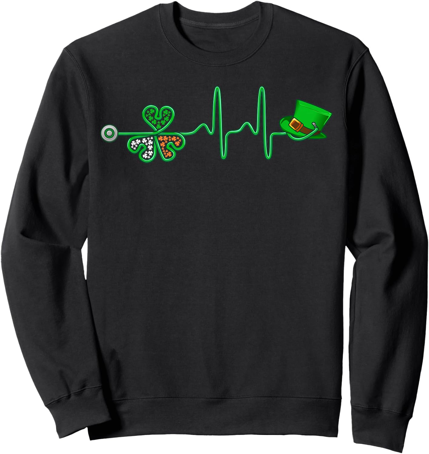 Irish Nurse Heartbeat Stethoscope Lucky St. Patricks Day Sweatshirt - Sweatshirt | Black