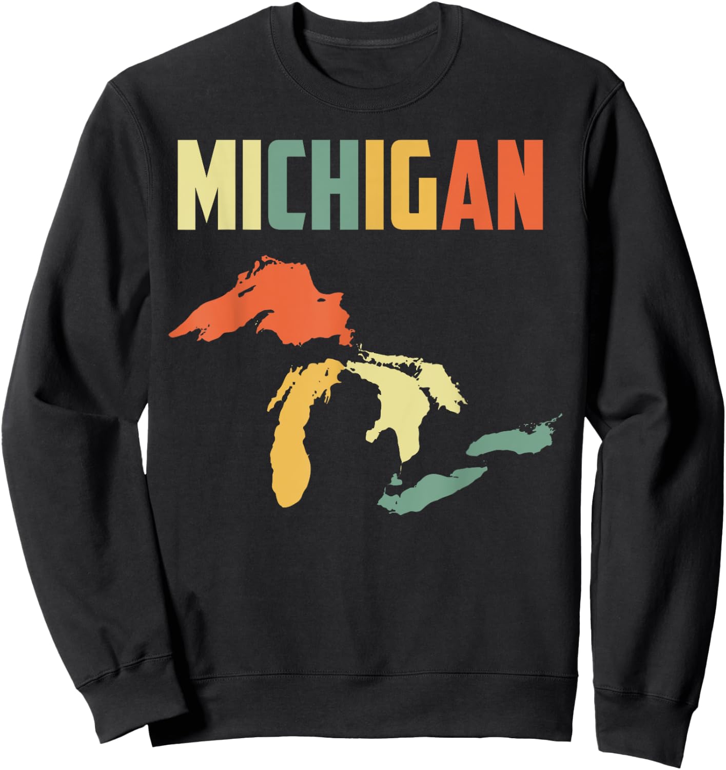 The Great Lakes Largest Water Retro Color Michigan MI Pride Sweatshirt - Sweatshirt | Black