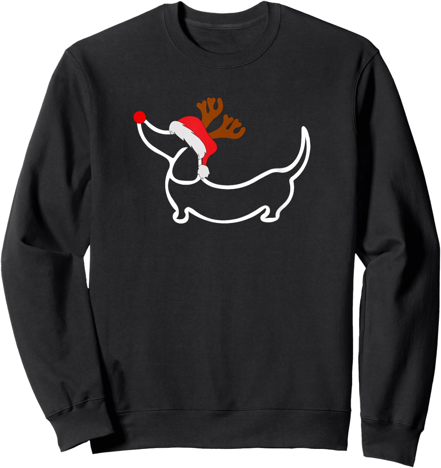 Christmas Dachshund Reindeer in Santa Hat Sweatshirt - Sweatshirt | Black