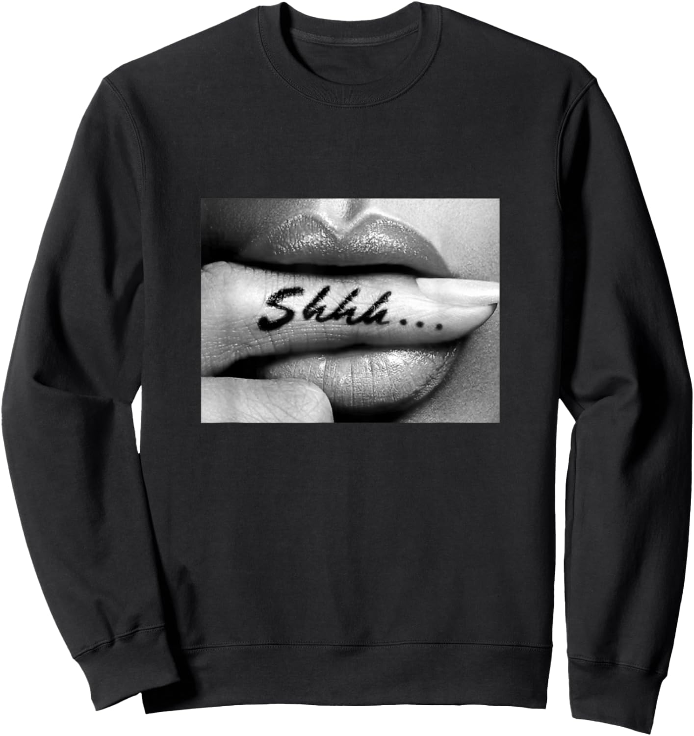 Shhh... Finger Lips Sexy Finger in Mouth Sweatshirt - Sweatshirt | Black